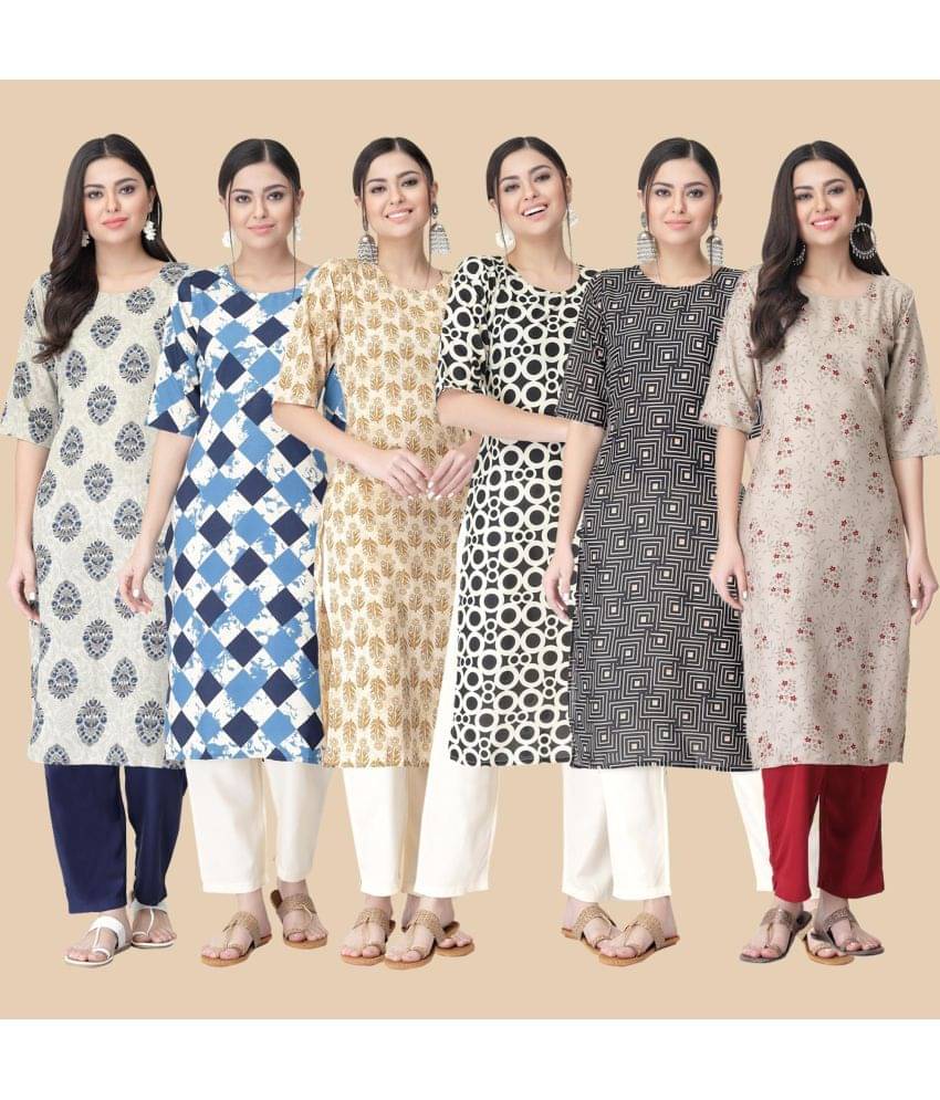     			1 Stop Fashion - Multicolor Crepe Women's Straight Kurti ( Pack of 6 )