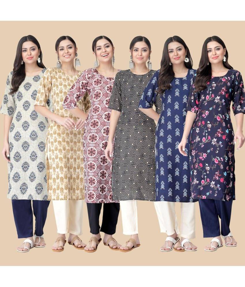 1 Stop Fashion - Multicolor Crepe Women's Straight Kurti ( Pack of 6 ) 1 Stop Fashion - Multicolor Crepe Women's Straight Kurti ( Pack of 6 )