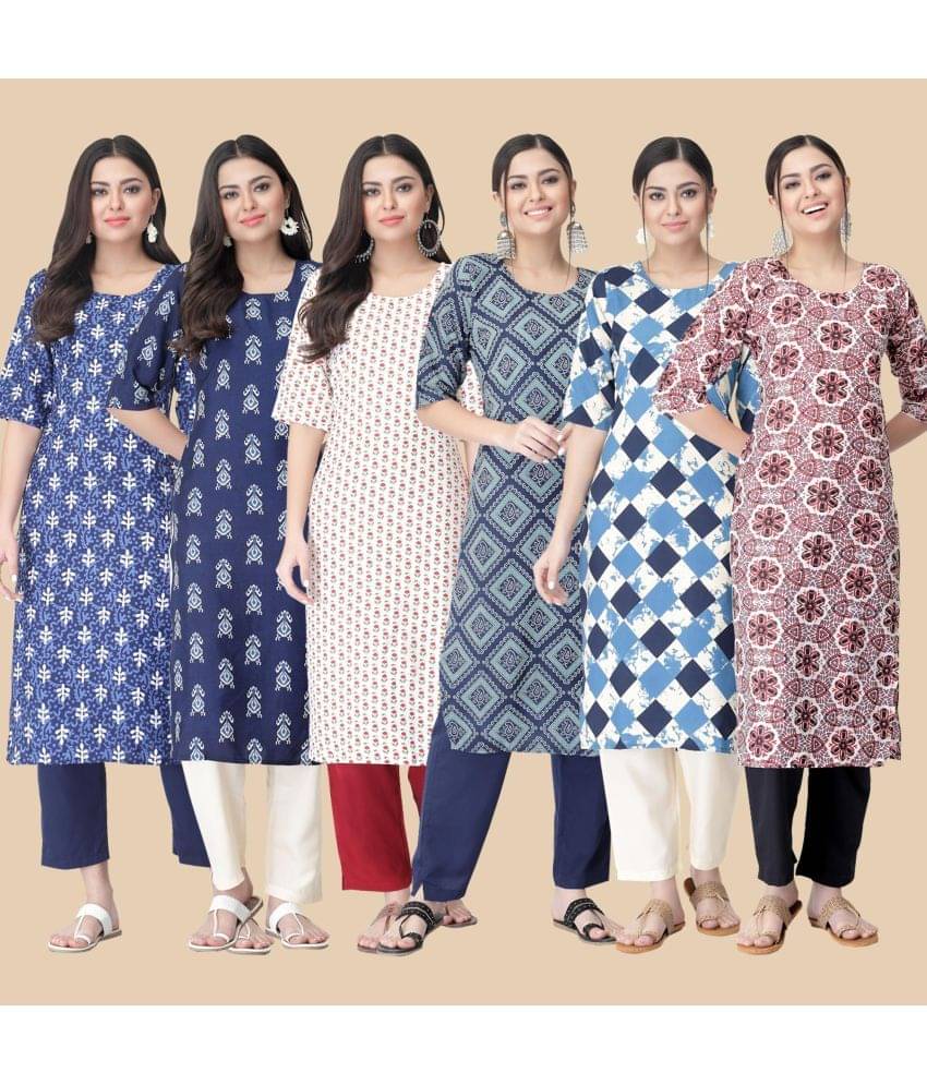     			1 Stop Fashion - Multicolor Crepe Women's Straight Kurti ( Pack of 6 )