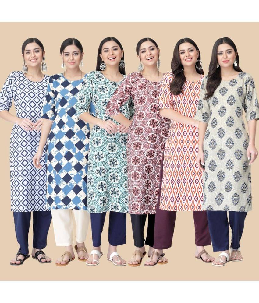 1 Stop Fashion - Multicolor Crepe Women's Straight Kurti ( Pack of 6 ) 1 Stop Fashion - Multicolor Crepe Women's Straight Kurti ( Pack of 6 )