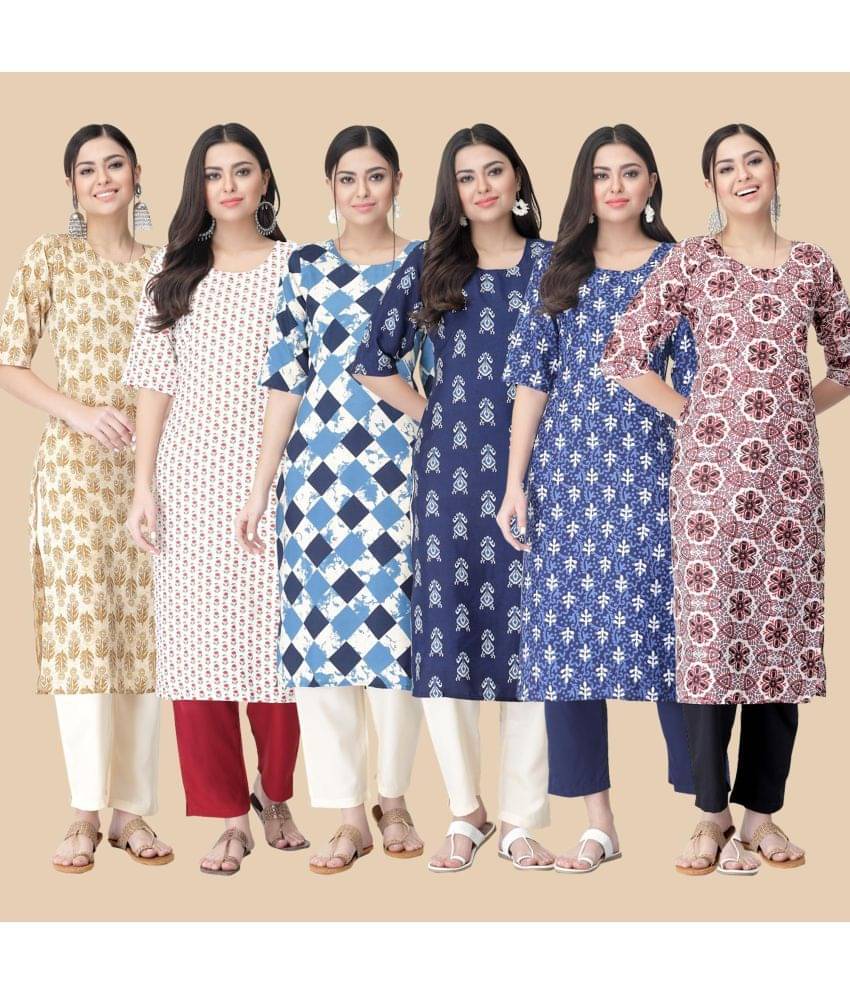 1 Stop Fashion - Multicolor Crepe Women's Straight Kurti ( Pack of 6 ) 1 Stop Fashion - Multicolor Crepe Women's Straight Kurti ( Pack of 6 )