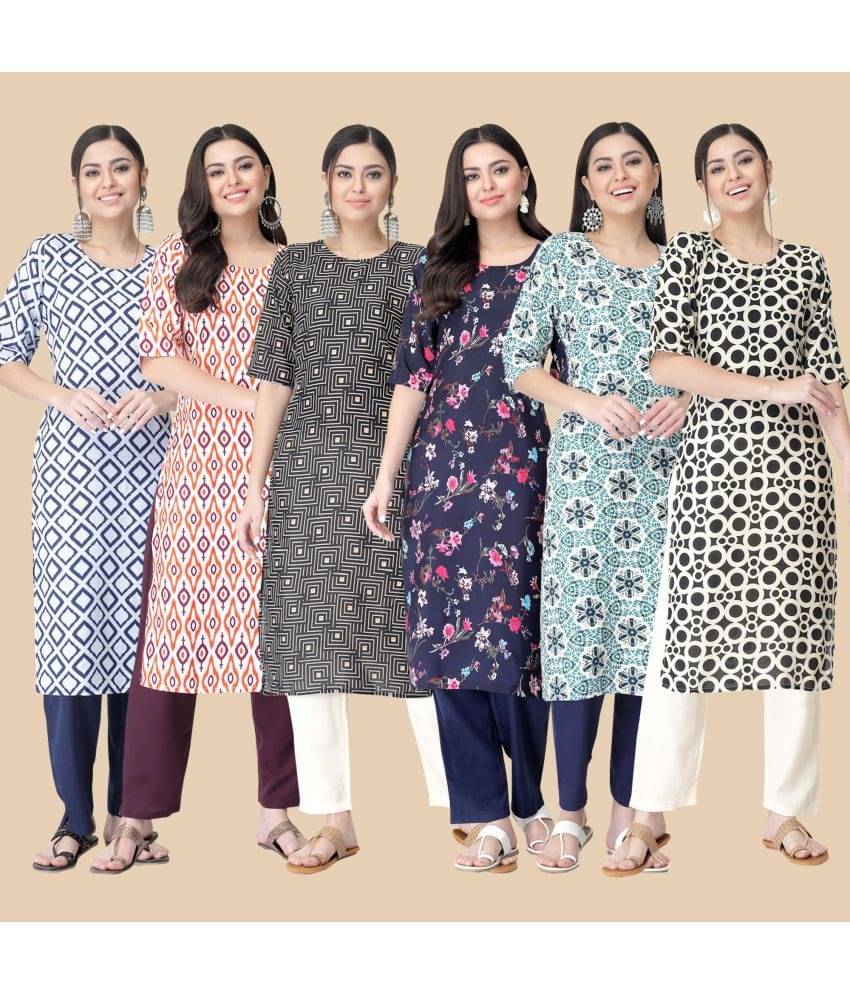     			1 Stop Fashion - Multicolor Crepe Women's Straight Kurti ( Pack of 6 )