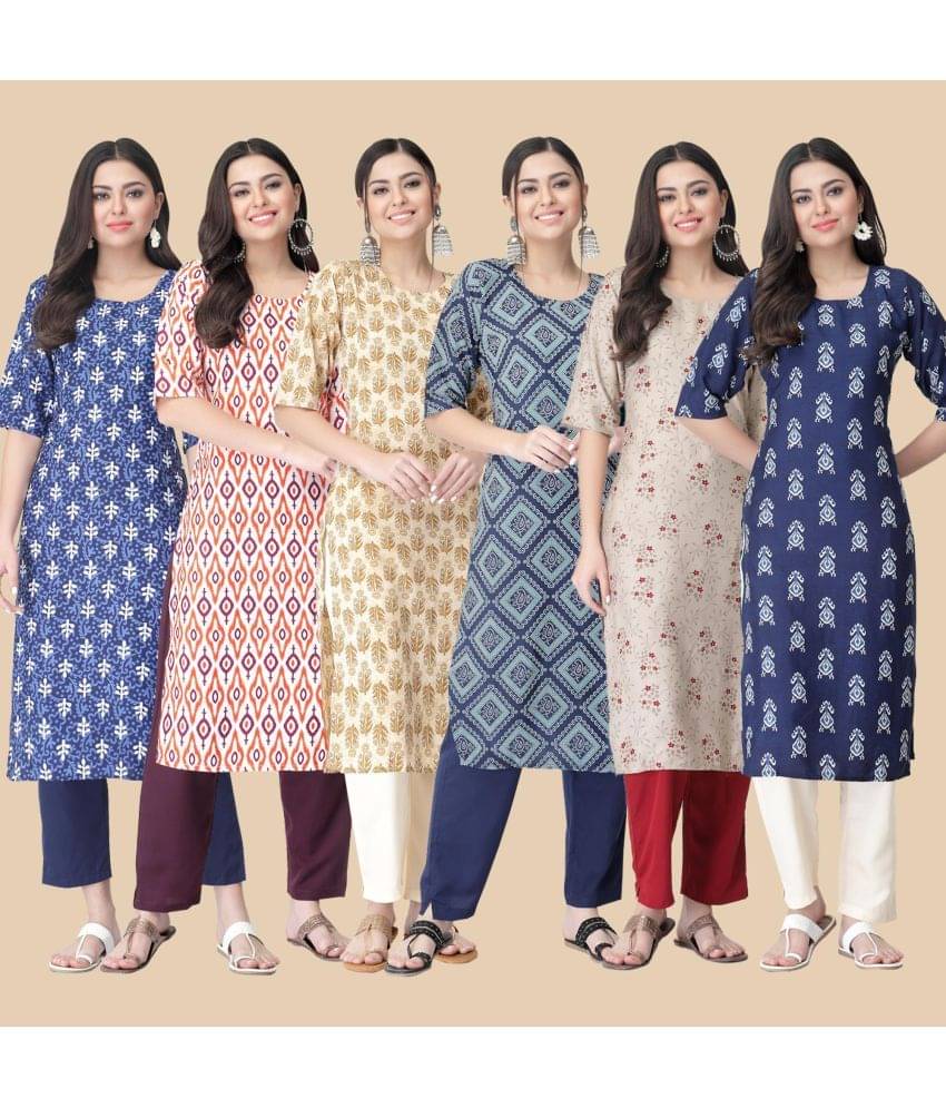 1 Stop Fashion - Multicolor Crepe Women's Straight Kurti ( Pack of 6 ) 1 Stop Fashion - Multicolor Crepe Women's Straight Kurti ( Pack of 6 )
