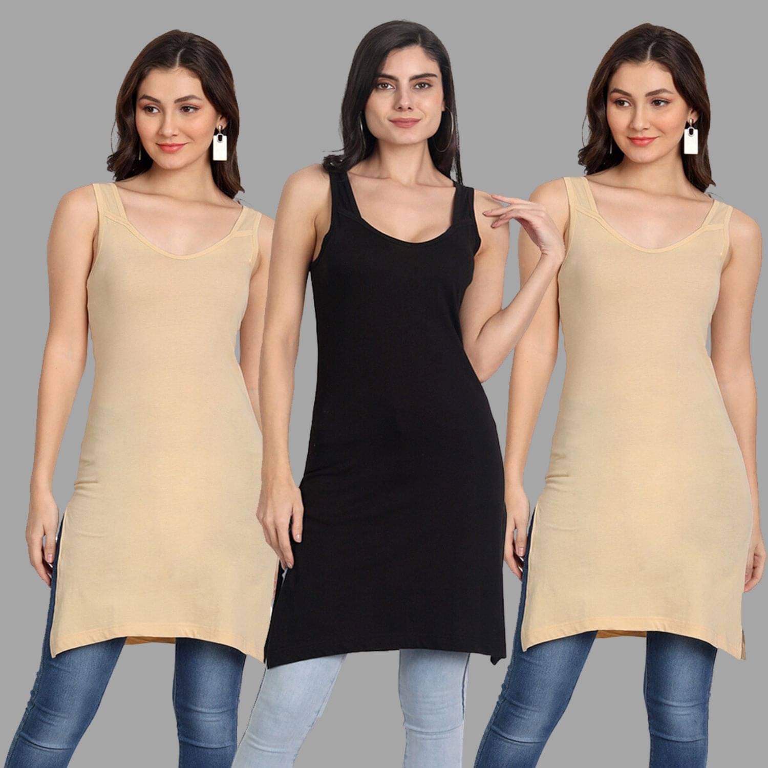 AIMLY Cotton Tanks - Beige Pack of 3     			AIMLY Cotton Tanks - Beige Pack of 3