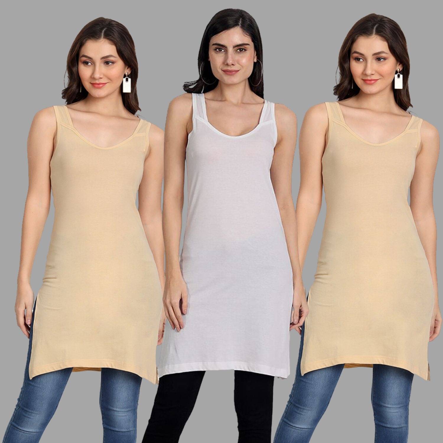    			AIMLY Cotton Tanks - Beige Pack of 3