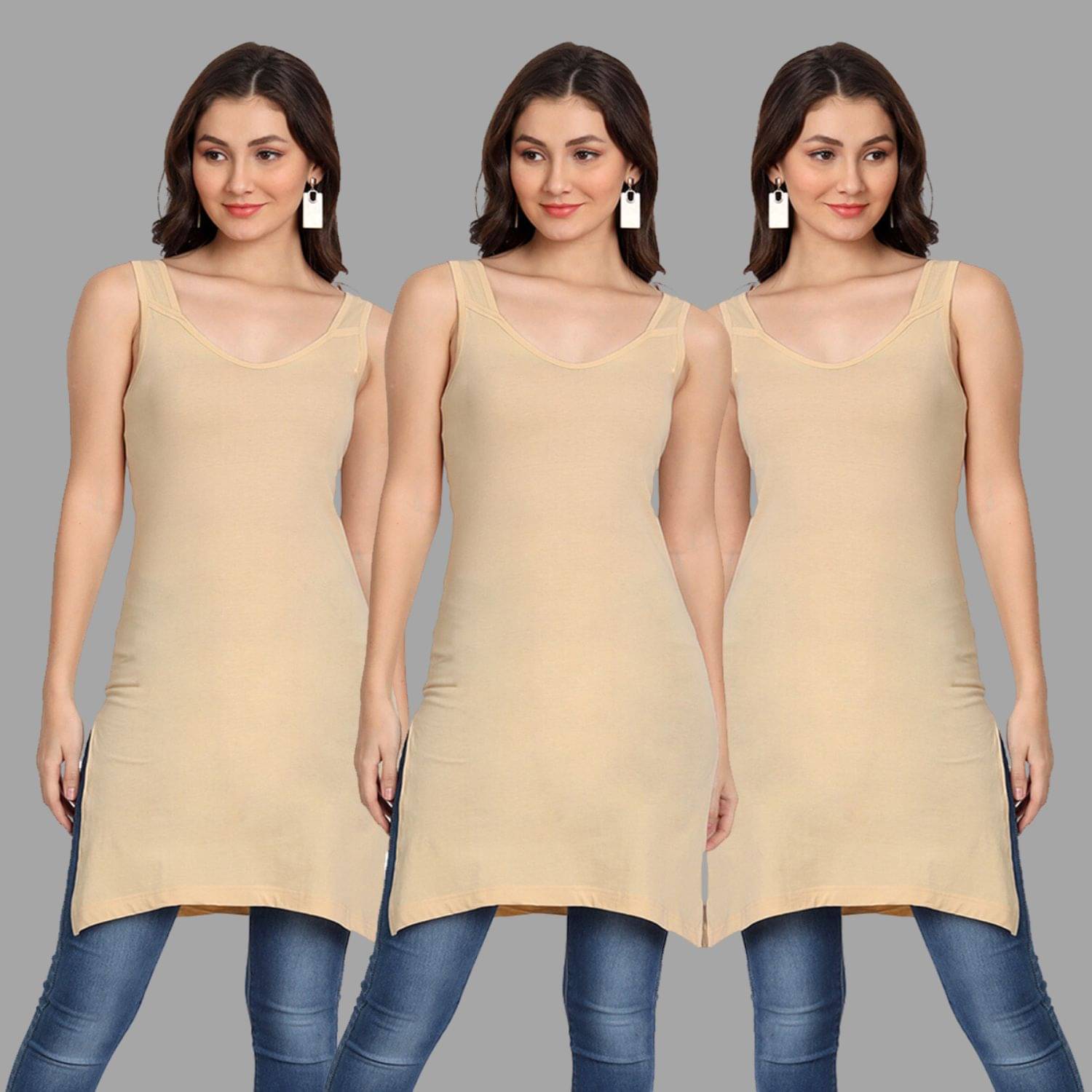     			AIMLY Cotton Tanks - Beige Pack of 3