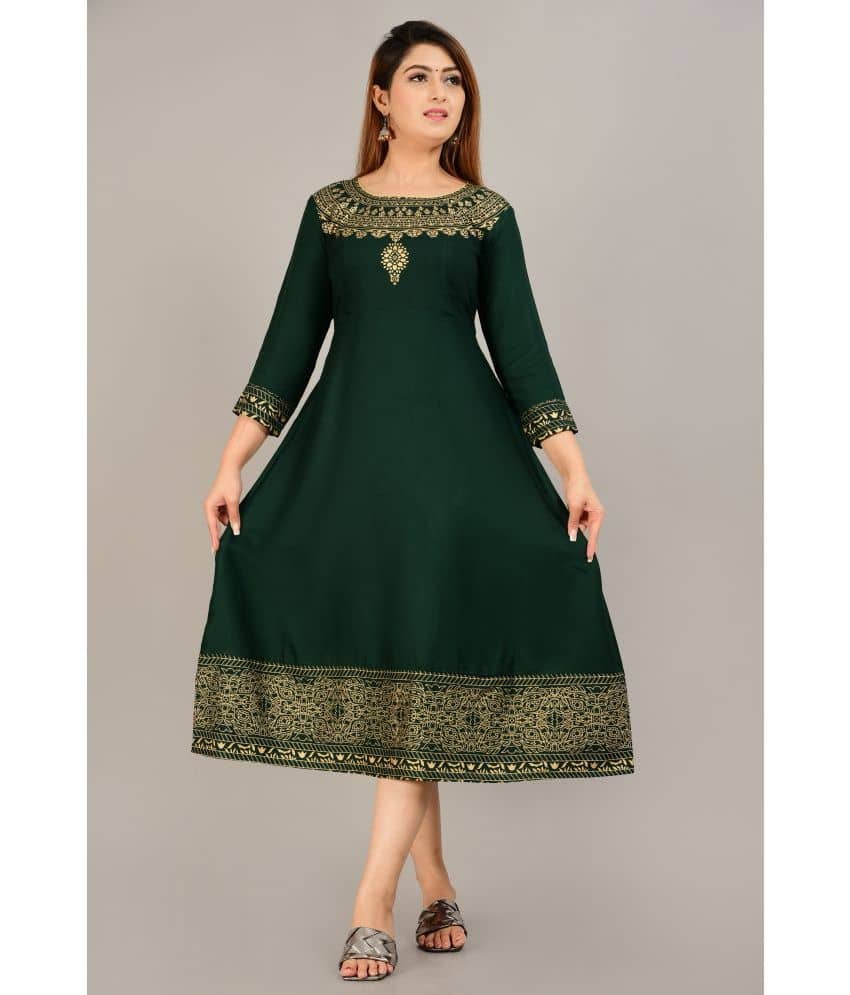 Aurelisa - Green Rayon Women's Anarkali Kurti ( Pack of 1 ) - Kurtis, Tunics | Buy online on ZillyBuy