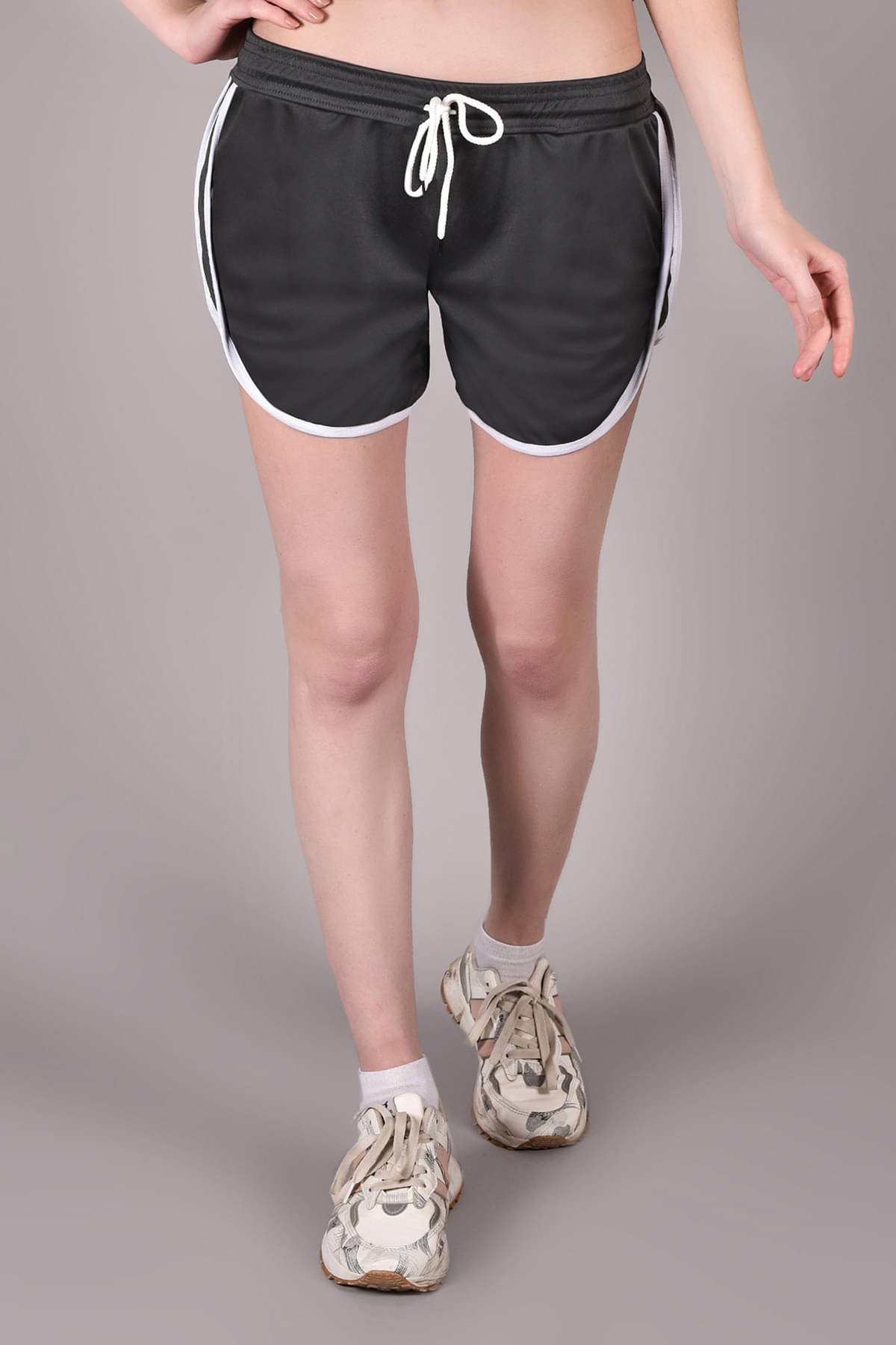     			Fabric Falcon Grey Polyester Lycra Solid Shorts - Single