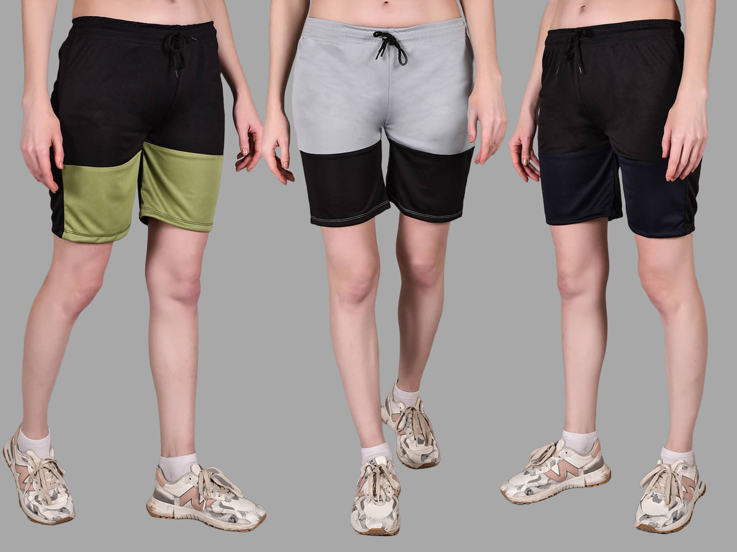     			Fabric Falcon Multi Polyester Lycra Solid Shorts - Pack of 3