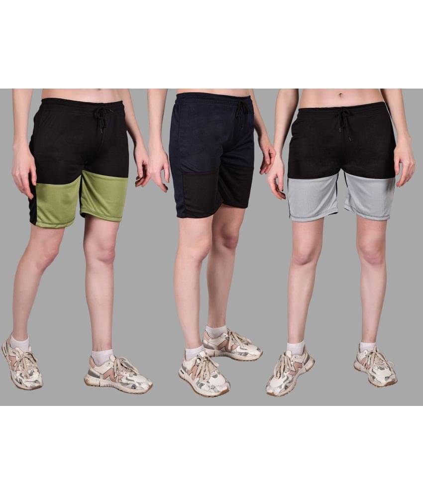     			Fabric Falcon Multi Polyester Lycra Solid Shorts - Pack of 3