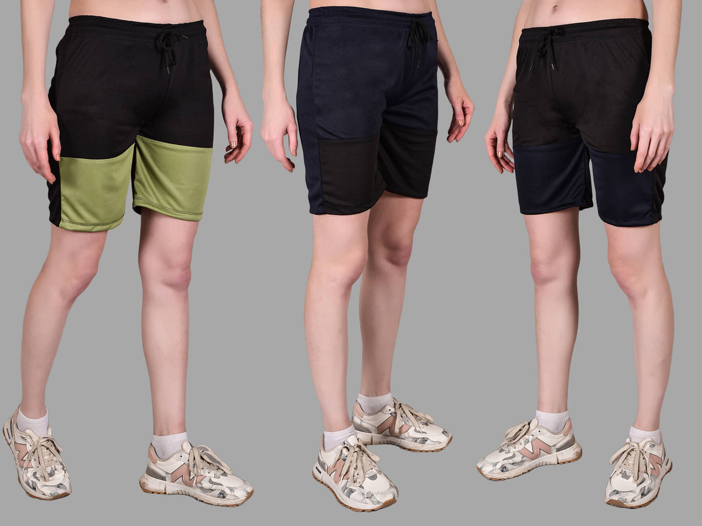     			Fabric Falcon Multi Polyester Lycra Solid Shorts - Pack of 3