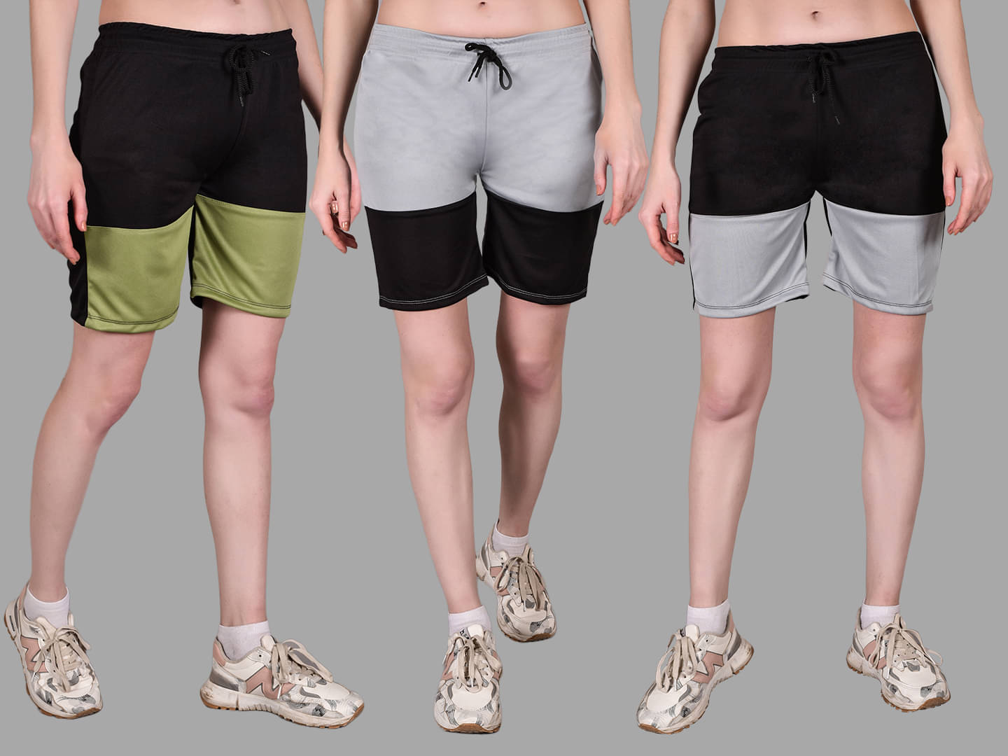     			Fabric Falcon Multi Polyester Lycra Solid Shorts - Pack of 3
