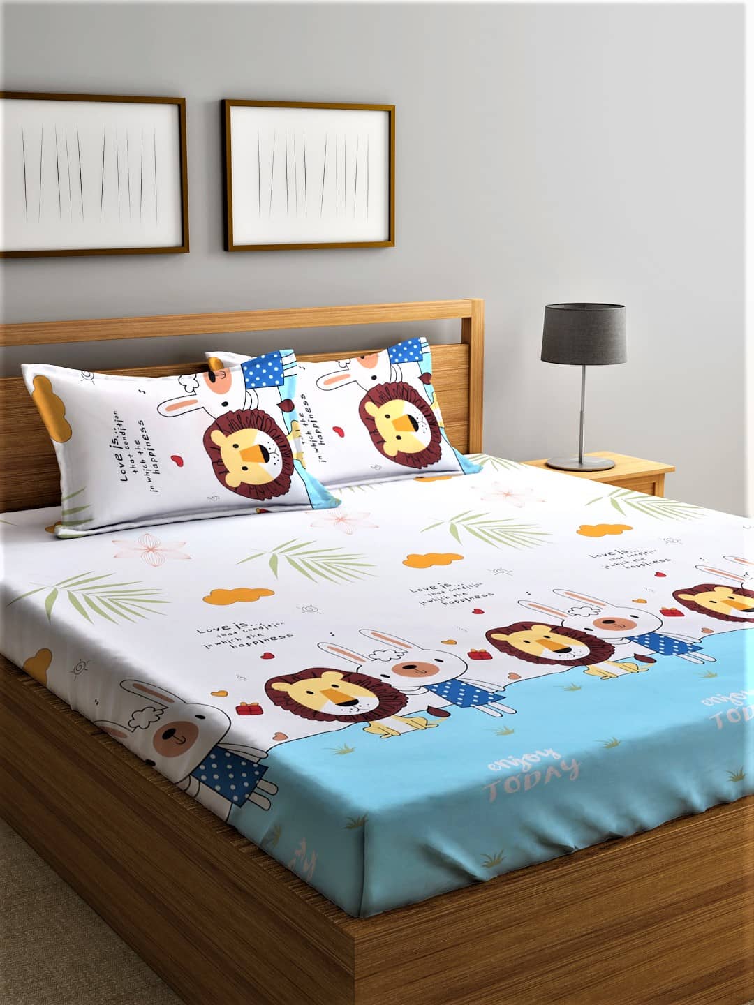 Home Sizzler Glace Cotton Double Bedsheet ( Light Blue )