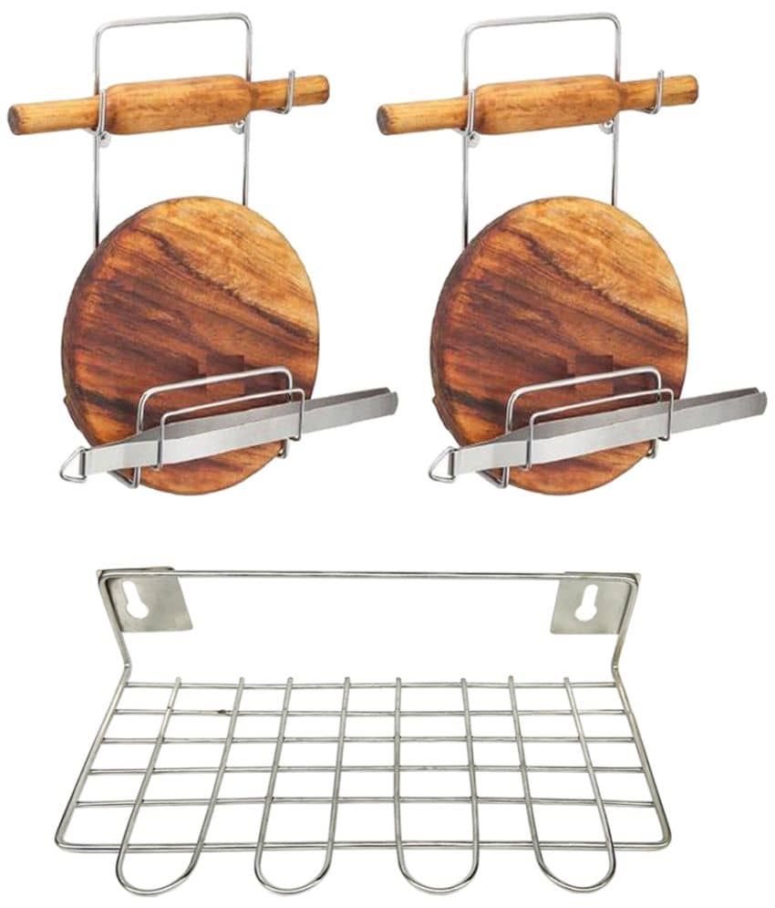 JISUN - Silver Stainless Steel Rolling Pin Holder ( Pack of 3 )