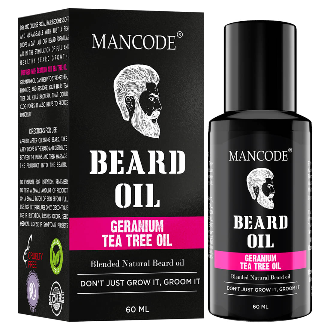 Mancode Beard Growth Oil for Men with Geranium & Tea Tree Natural Oils, 60 ml (Pack of 1) Mancode Beard Growth Oil for Men with Geranium & Tea Tree Natural Oils, 60 ml (Pack of 1)