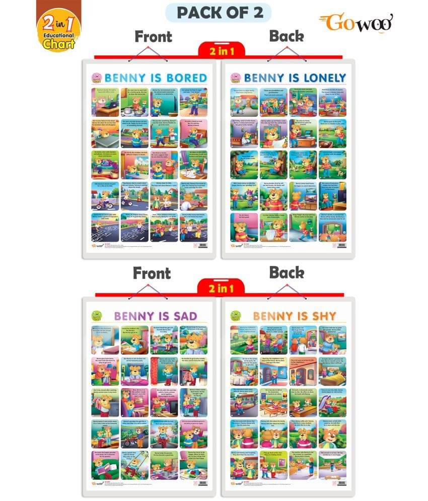 Set of 2 | 2 IN 1 BENNY IS BORED AND BENNY IS LONELY and 2 IN 1 BENNY IS SAD AND BENNY IS SHY Early Learning Educational Charts for Kids     			Set of 2 | 2 IN 1 BENNY IS BORED AND BENNY IS LONELY and 2 IN 1 BENNY IS SAD AND BENNY IS SHY Early Learning Educational Charts for Kids