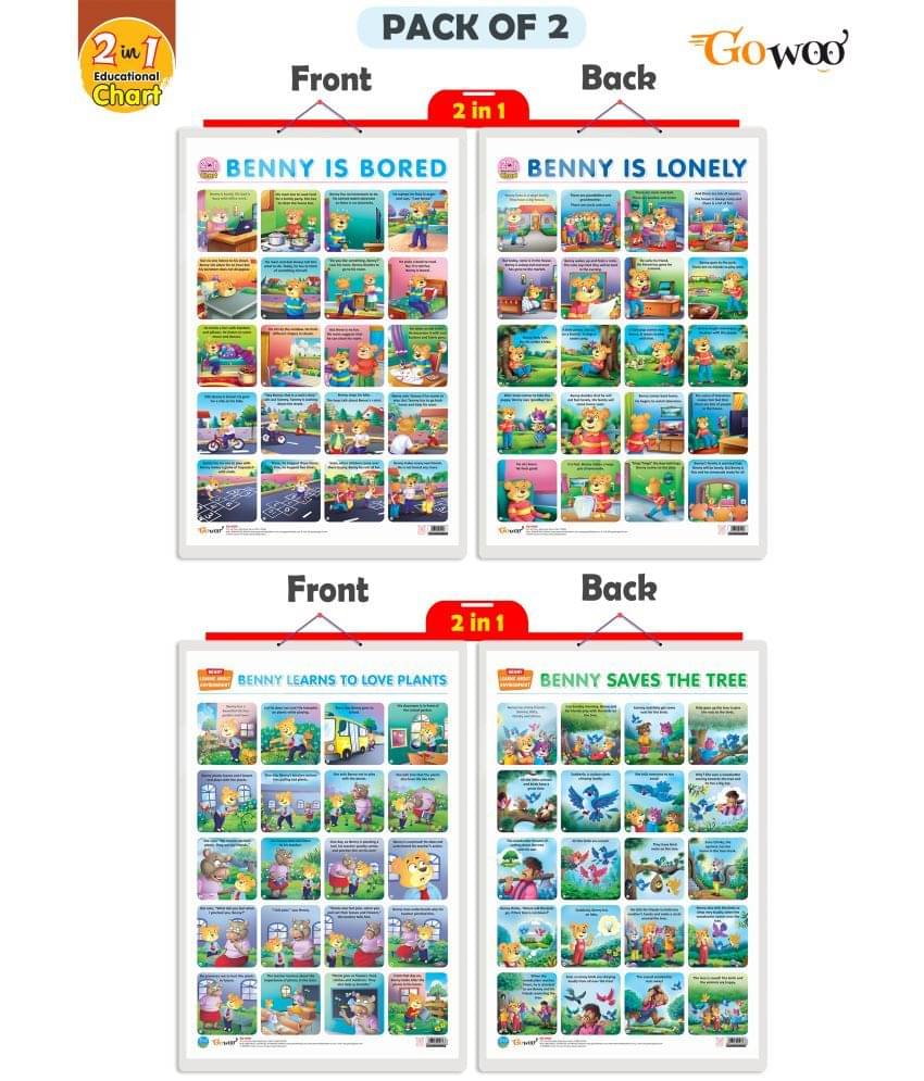 Set of 2 | 2 IN 1 BENNY IS BORED AND BENNY IS LONELY and 2 IN 1 BENNY LEARNS TO LOVE PLANTS AND BENNY SAVES THE TREE Early Learning Educational Charts for Kids Set of 2 | 2 IN 1 BENNY IS BORED AND BENNY IS LONELY and 2 IN 1 BENNY LEARNS TO LOVE PLANTS AND BENNY SAVES THE TREE Early Learning Educational Charts for Kids