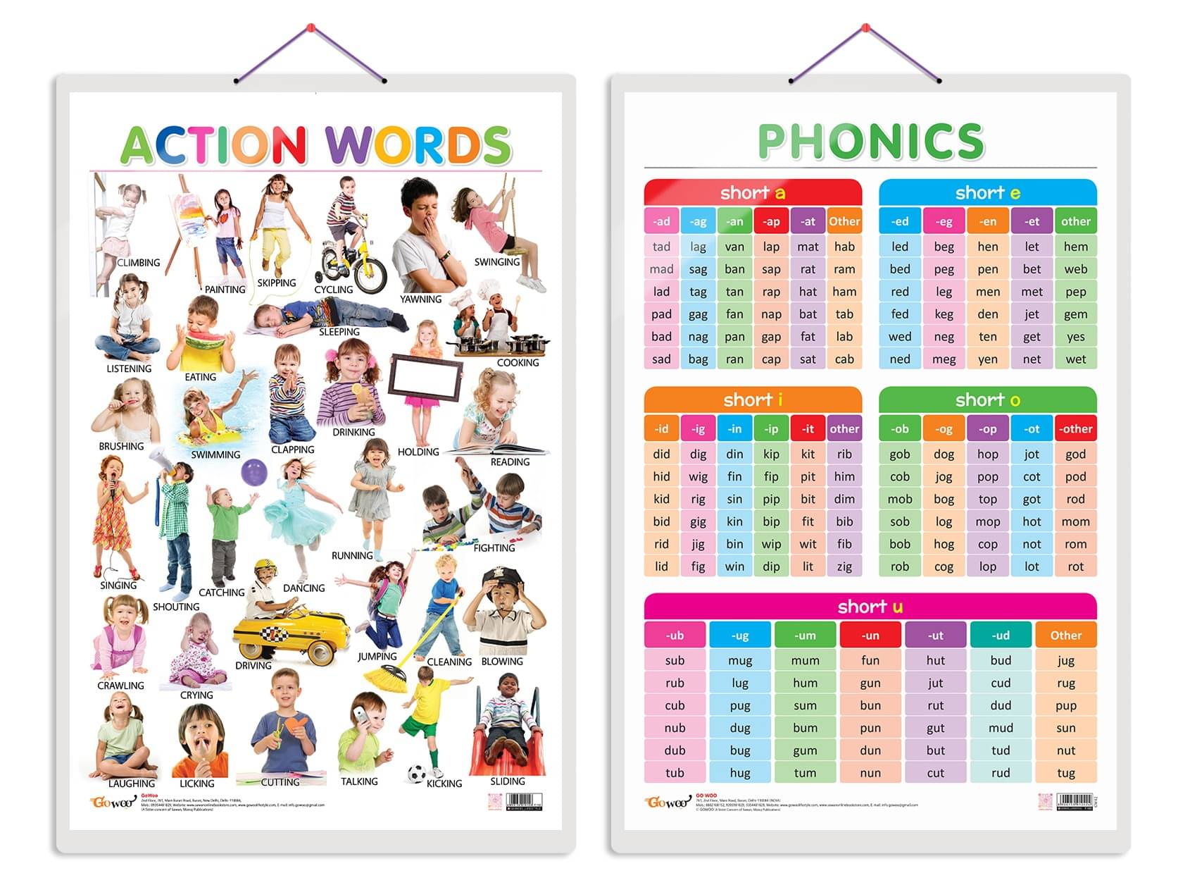 Set of 2 Action Words and PHONICS - 1 Early Learning Educational Charts for Kids | 20"X30" inch |Non-Tearable and Waterproof | Double Sided Laminated | Perfect for Homeschooling, Kindergarten and Nursery Students Set of 2 Action Words and PHONICS - 1 Early Learning Educational Charts for Kids | 20"X30" inch |Non-Tearable and Waterproof | Double Sided Laminated | Perfect for Homeschooling, Kindergarten and Nursery Students