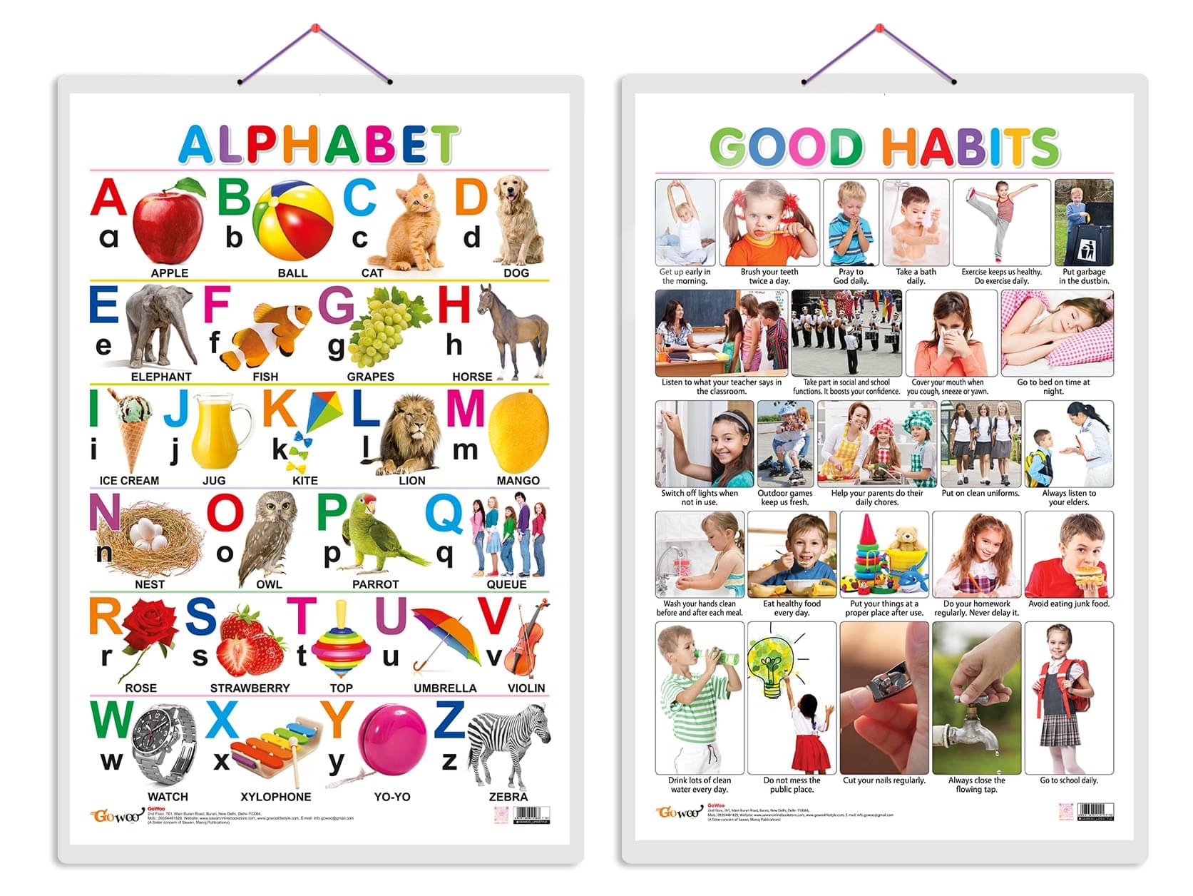 Set of 2 Alphabet and Good Habits Early Learning Educational Charts for Kids | 20"X30" inch |Non-Tearable and Waterproof | Double Sided Laminated | Perfect for Homeschooling, Kindergarten and Nursery Students Set of 2 Alphabet and Good Habits Early Learning Educational Charts for Kids | 20"X30" inch |Non-Tearable and Waterproof | Double Sided Laminated | Perfect for Homeschooling, Kindergarten and Nursery Students