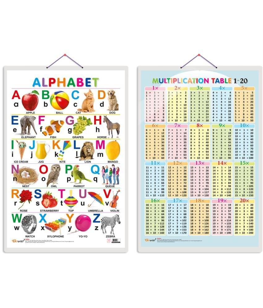 Set of 2 Alphabet and Multiplication Table 1-20 Early Learning Educational Charts for Kids | 20"X30" inch |Non-Tearable and Waterproof | Double Sided Laminated | Perfect for Homeschooling, Kindergarten and Nursery Students Set of 2 Alphabet and Multiplication Table 1-20 Early Learning Educational Charts for Kids | 20"X30" inch |Non-Tearable and Waterproof | Double Sided Laminated | Perfect for Homeschooling, Kindergarten and Nursery Students