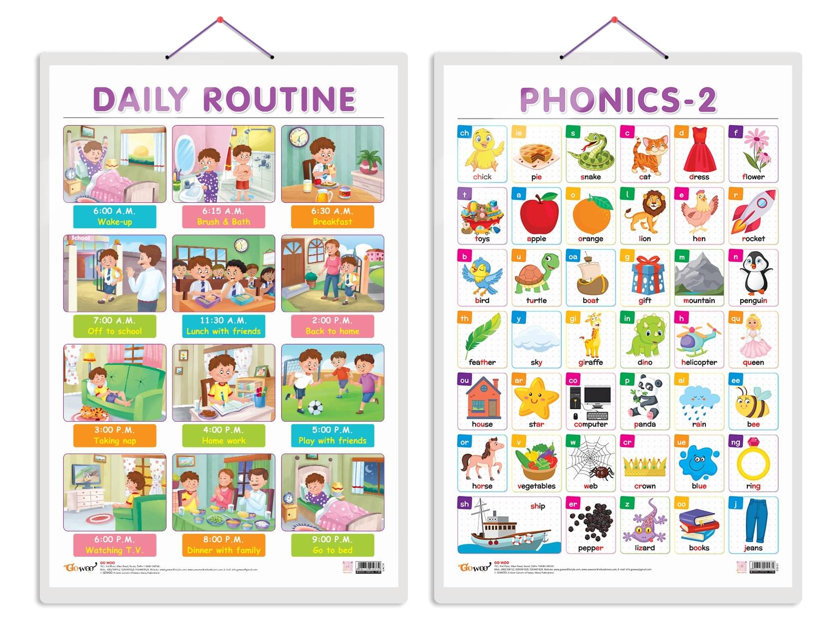 Set of 2 DAILY ROUTINE and PHONICS - 2 Early Learning Educational Charts for Kids | 20"X30" inch |Non-Tearable and Waterproof | Double Sided Laminated | Perfect for Homeschooling, Kindergarten and Nursery Students Set of 2 DAILY ROUTINE and PHONICS - 2 Early Learning Educational Charts for Kids | 20"X30" inch |Non-Tearable and Waterproof | Double Sided Laminated | Perfect for Homeschooling, Kindergarten and Nursery Students