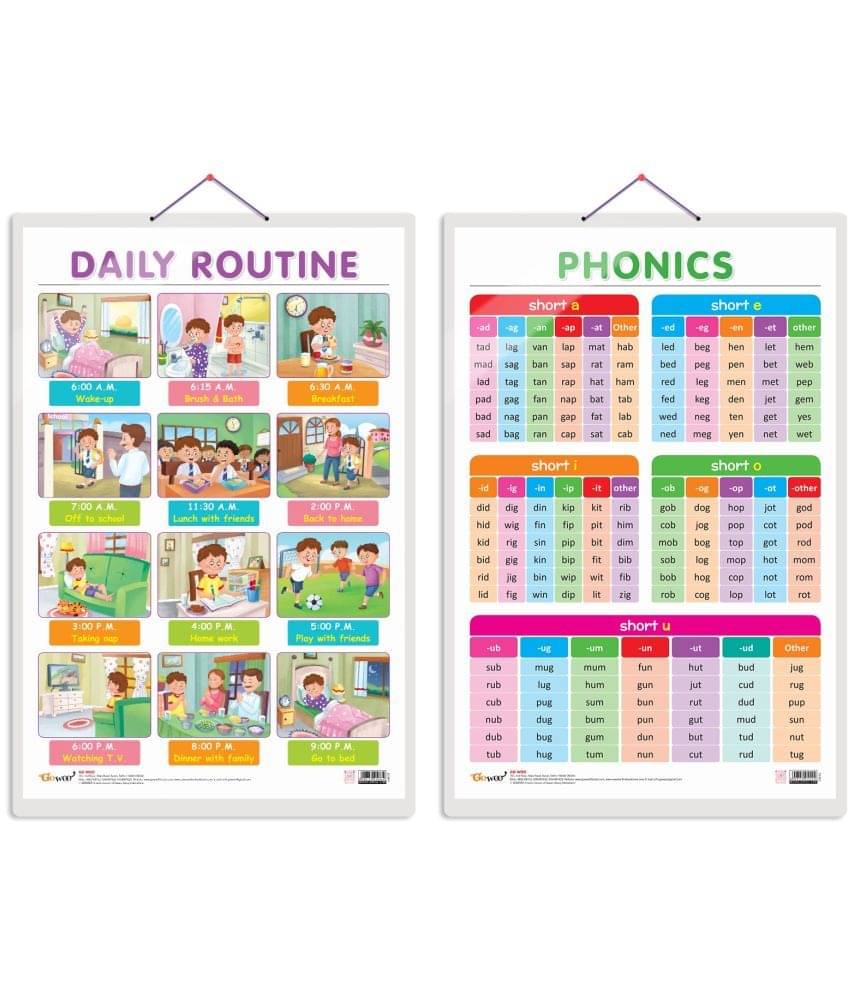 Set of 2 DAILY ROUTINE and PHONICS - 1 Early Learning Educational Charts for Kids | 20"X30" inch |Non-Tearable and Waterproof | Double Sided Laminated | Perfect for Homeschooling, Kindergarten and Nursery Students Set of 2 DAILY ROUTINE and PHONICS - 1 Early Learning Educational Charts for Kids | 20"X30" inch |Non-Tearable and Waterproof | Double Sided Laminated | Perfect for Homeschooling, Kindergarten and Nursery Students