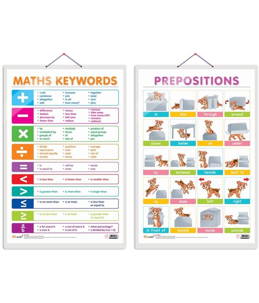 Set of 2 MATHS KEYWORDS and PREPOSITIONS Early Learning Educational Charts for Kids | 20"X30" inch |Non-Tearable and Waterproof | Double Sided Laminated | Perfect for Homeschooling, Kindergarten and Nursery Students Set of 2 MATHS KEYWORDS and PREPOSITIONS Early Learning Educational Charts for Kids | 20"X30" inch |Non-Tearable and Waterproof | Double Sided Laminated | Perfect for Homeschooling, Kindergarten and Nursery Students