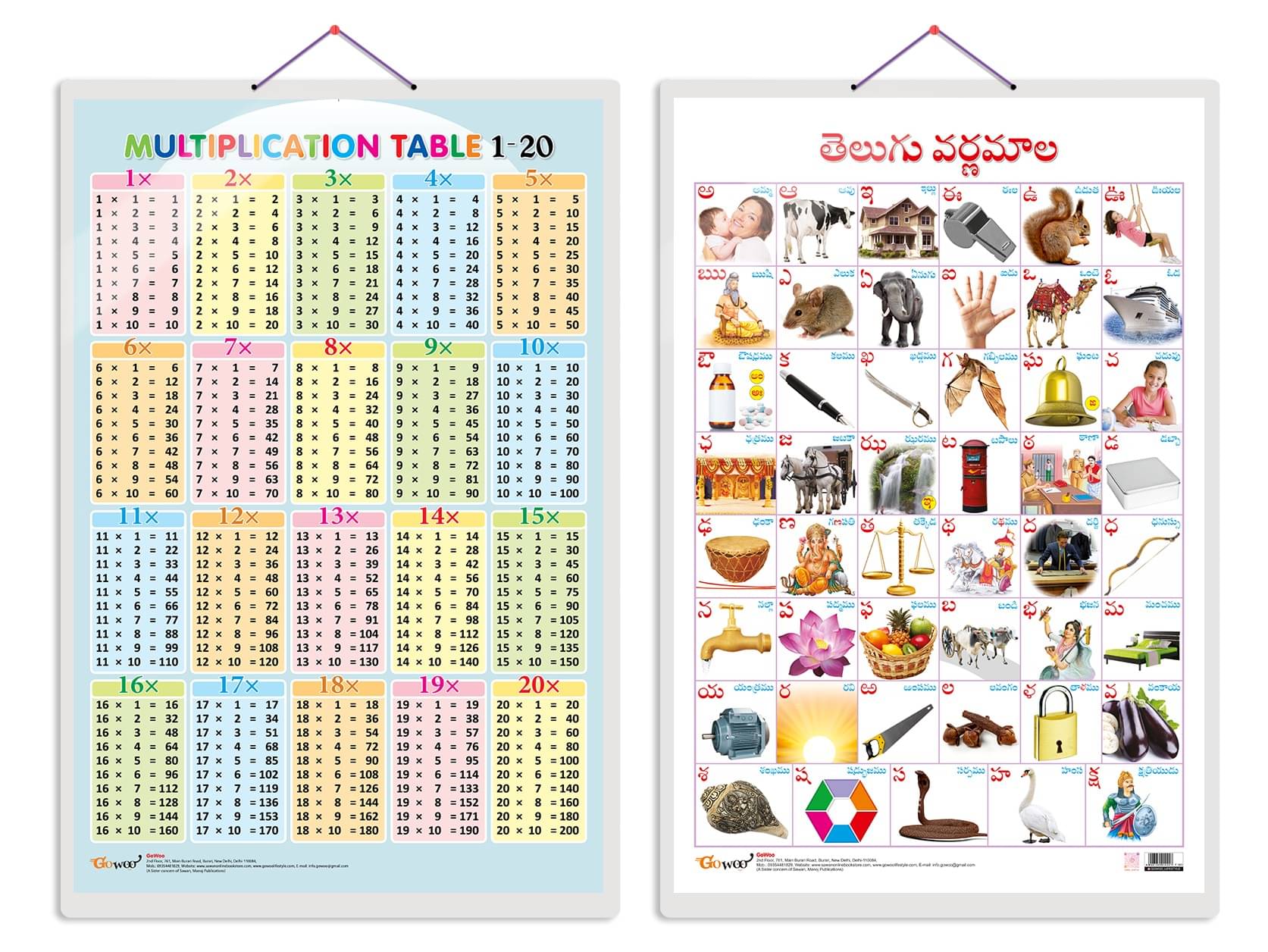 Set of 2 Multiplication Table 1-20 and Telugu Alphabet (Telugu) Early Learning Educational Charts for Kids | 20"X30" inch |Non-Tearable and Waterproof | Double Sided Laminated | Perfect for Homeschooling, Kindergarten and Nursery Students Set of 2 Multiplication Table 1-20 and Telugu Alphabet (Telugu) Early Learning Educational Charts for Kids | 20"X30" inch |Non-Tearable and Waterproof | Double Sided Laminated | Perfect for Homeschooling, Kindergarten and Nursery Students