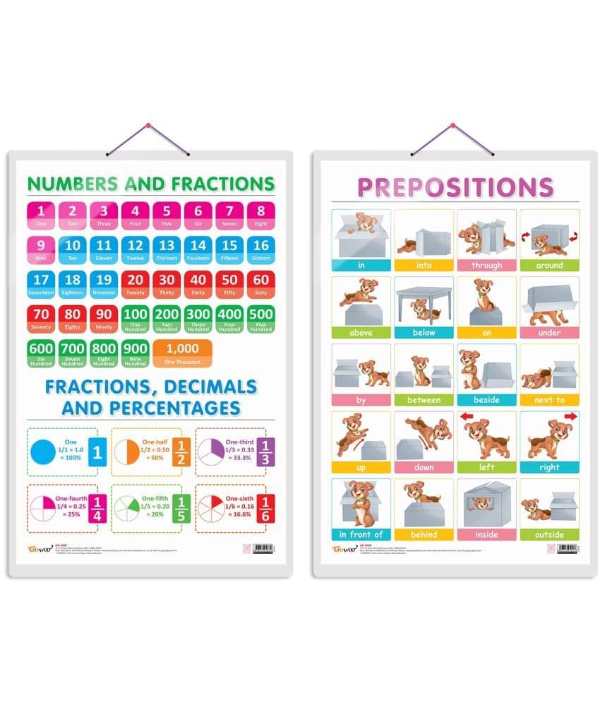 Set of 2 NUMBERS AND FRACTIONS and PREPOSITIONS Early Learning Educational Charts for Kids | 20"X30" inch |Non-Tearable and Waterproof | Double Sided Laminated | Perfect for Homeschooling, Kindergarten and Nursery Students Set of 2 NUMBERS AND FRACTIONS and PREPOSITIONS Early Learning Educational Charts for Kids | 20"X30" inch |Non-Tearable and Waterproof | Double Sided Laminated | Perfect for Homeschooling, Kindergarten and Nursery Students