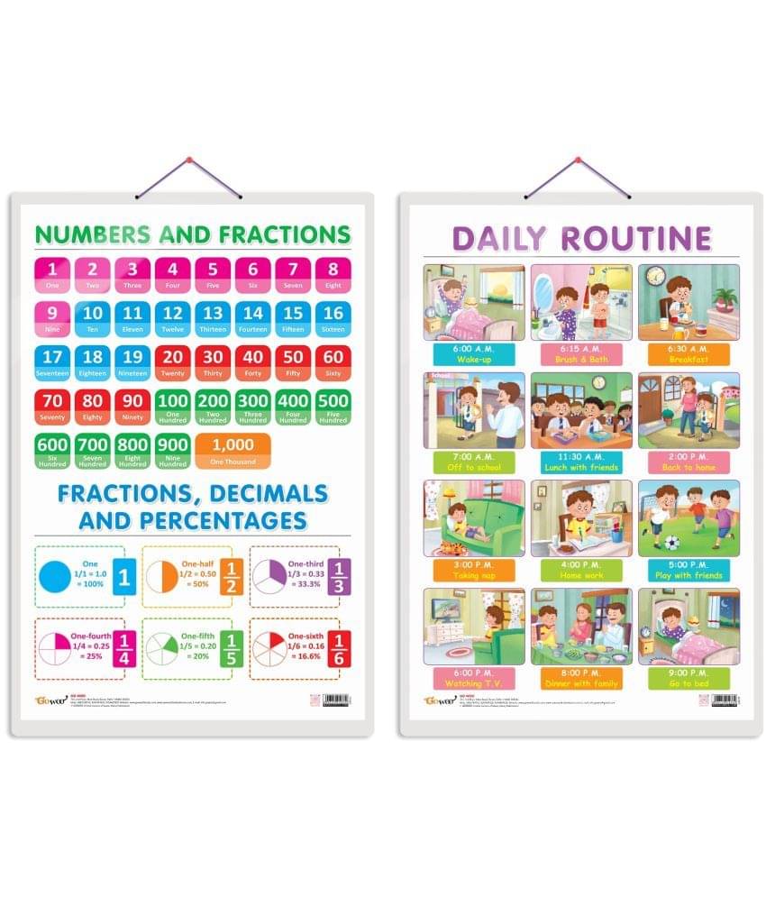 Set of 2 NUMBERS AND FRACTIONS and DAILY ROUTINE Early Learning Educational Charts for Kids | 20"X30" inch |Non-Tearable and Waterproof | Double Sided Laminated | Perfect for Homeschooling, Kindergarten and Nursery Students Set of 2 NUMBERS AND FRACTIONS and DAILY ROUTINE Early Learning Educational Charts for Kids | 20"X30" inch |Non-Tearable and Waterproof | Double Sided Laminated | Perfect for Homeschooling, Kindergarten and Nursery Students