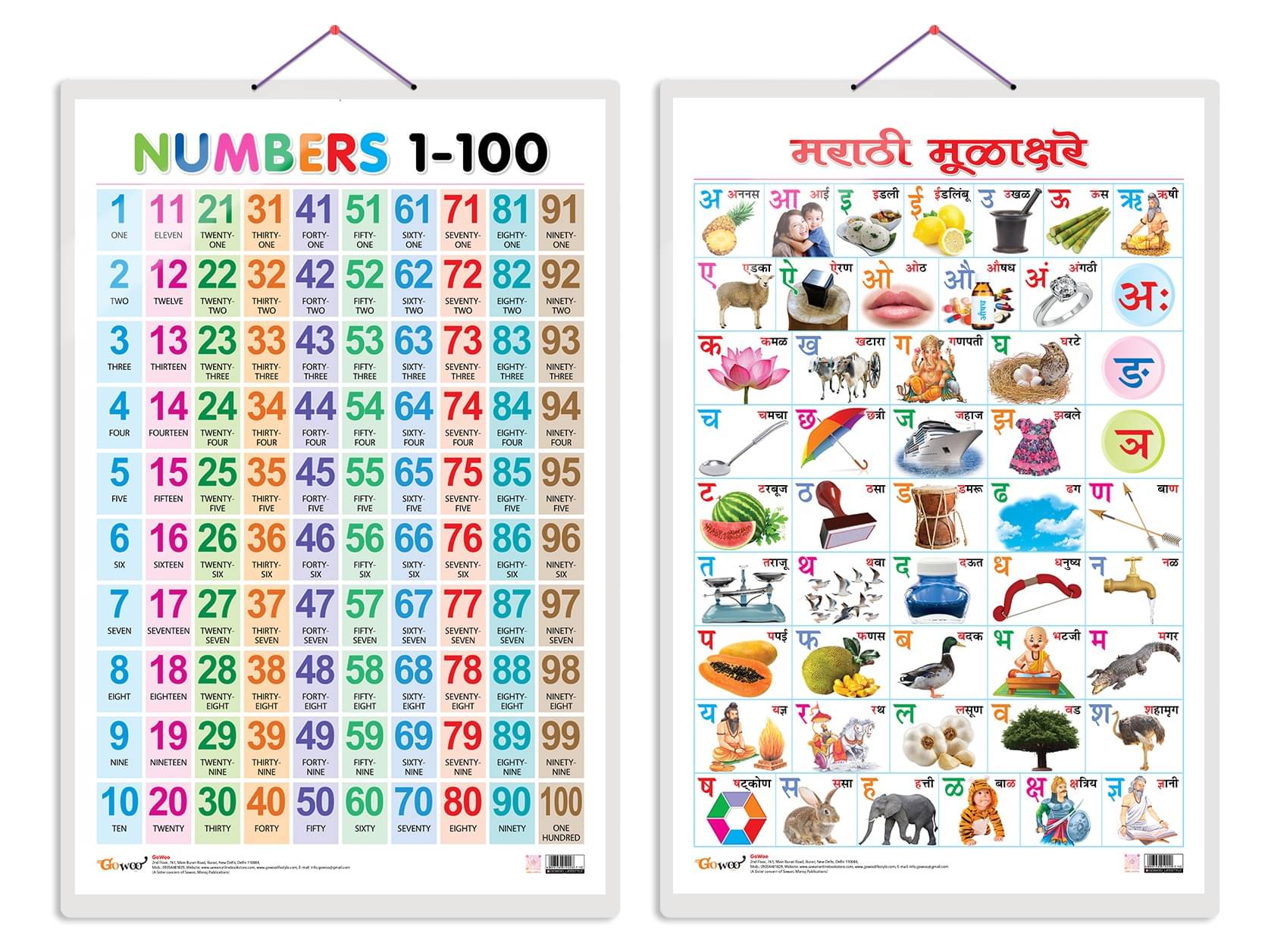 Set of 2 Numbers 1-100 and Marathi Varnamala (Marathi) Early Learning Educational Charts for Kids | 20"X30" inch |Non-Tearable and Waterproof | Double Sided Laminated | Perfect for Homeschooling, Kindergarten and Nursery Students Set of 2 Numbers 1-100 and Marathi Varnamala (Marathi) Early Learning Educational Charts for Kids | 20"X30" inch |Non-Tearable and Waterproof | Double Sided Laminated | Perfect for Homeschooling, Kindergarten and Nursery Students