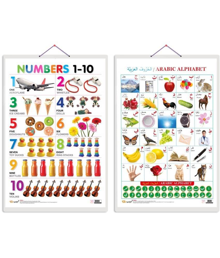 Set of 2 Numbers 1-10 and Arabic Alphabet (Arabic) Early Learning Educational Charts for Kids | 20"X30" inch |Non-Tearable and Waterproof | Double Sided Laminated | Perfect for Homeschooling, Kindergarten and Nursery Students Set of 2 Numbers 1-10 and Arabic Alphabet (Arabic) Early Learning Educational Charts for Kids | 20"X30" inch |Non-Tearable and Waterproof | Double Sided Laminated | Perfect for Homeschooling, Kindergarten and Nursery Students