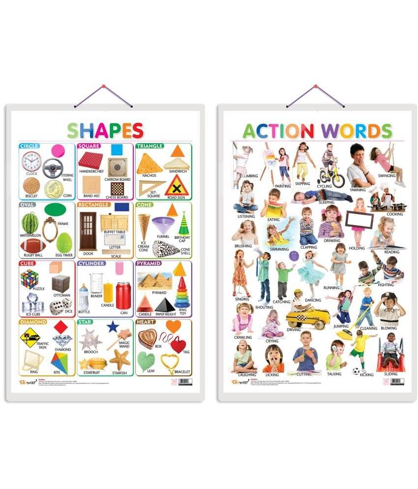 Set of 2 Shapes and Action Words Early Learning Educational Charts for Kids | 20"X30" inch |Non-Tearable and Waterproof | Double Sided Laminated | Perfect for Homeschooling, Kindergarten and Nursery Students Set of 2 Shapes and Action Words Early Learning Educational Charts for Kids | 20"X30" inch |Non-Tearable and Waterproof | Double Sided Laminated | Perfect for Homeschooling, Kindergarten and Nursery Students
