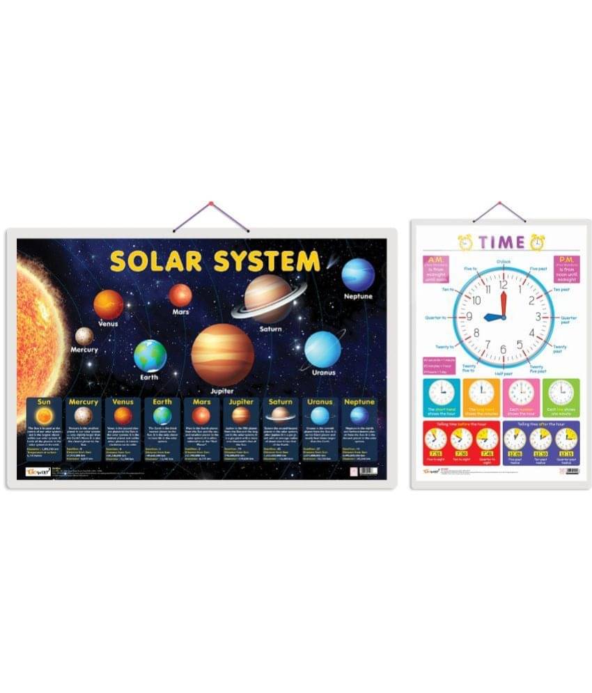 Set of 2 Solar System and TIME Early Learning Educational Charts for Kids | 20"X30" inch |Non-Tearable and Waterproof | Double Sided Laminated | Perfect for Homeschooling, Kindergarten and Nursery Students Set of 2 Solar System and TIME Early Learning Educational Charts for Kids | 20"X30" inch |Non-Tearable and Waterproof | Double Sided Laminated | Perfect for Homeschooling, Kindergarten and Nursery Students