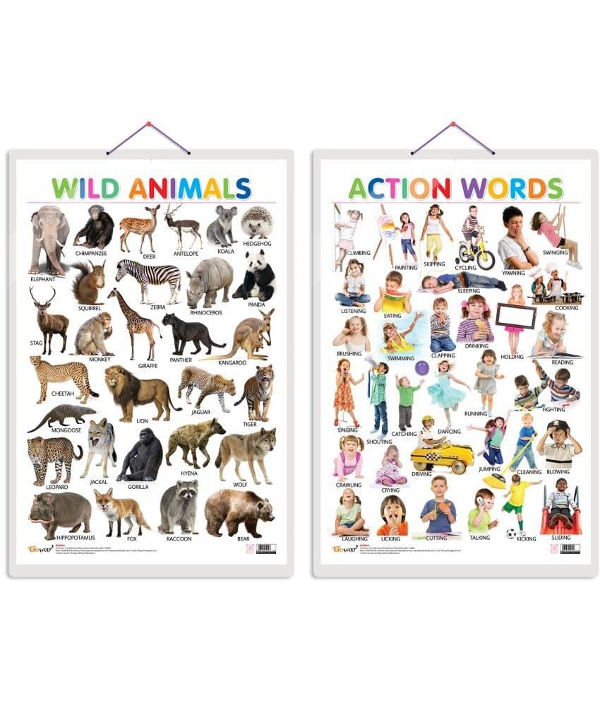 Set of 2 Wild Animals and Action Words Early Learning Educational Charts for Kids | 20"X30" inch |Non-Tearable and Waterproof | Double Sided Laminated | Perfect for Homeschooling, Kindergarten and Nursery Students Set of 2 Wild Animals and Action Words Early Learning Educational Charts for Kids | 20"X30" inch |Non-Tearable and Waterproof | Double Sided Laminated | Perfect for Homeschooling, Kindergarten and Nursery Students