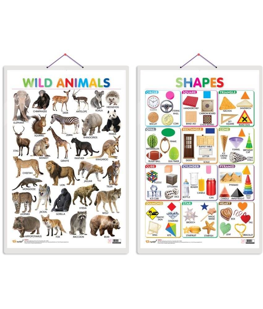 Set of 2 Wild Animals and Shapes Early Learning Educational Charts for Kids | 20"X30" inch |Non-Tearable and Waterproof | Double Sided Laminated | Perfect for Homeschooling, Kindergarten and Nursery Students Set of 2 Wild Animals and Shapes Early Learning Educational Charts for Kids | 20"X30" inch |Non-Tearable and Waterproof | Double Sided Laminated | Perfect for Homeschooling, Kindergarten and Nursery Students