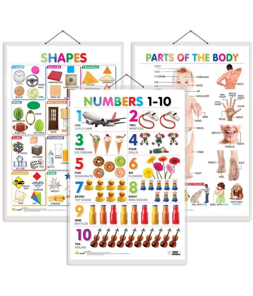 Set of 3 Shapes, Parts of the Body and Numbers 1-10 Chart for Kids | 20"X30" inch |Non-Tearable and Waterproof | Double Sided Laminated | Perfect for Homeschooling, Kindergarten and Nursery Students Set of 3 Shapes, Parts of the Body and Numbers 1-10 Chart for Kids | 20"X30" inch |Non-Tearable and Waterproof | Double Sided Laminated | Perfect for Homeschooling, Kindergarten and Nursery Students