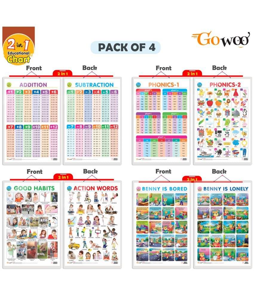     			Set of 4 |  2 IN 1 GOOD HABITS AND ACTION WORDS, 2 IN 1 ADDITION AND SUBTRACTION, 2 IN 1 PHONICS 1 AND PHONICS 2 and 2 IN 1 BENNY IS BORED AND BENNY IS LONELY