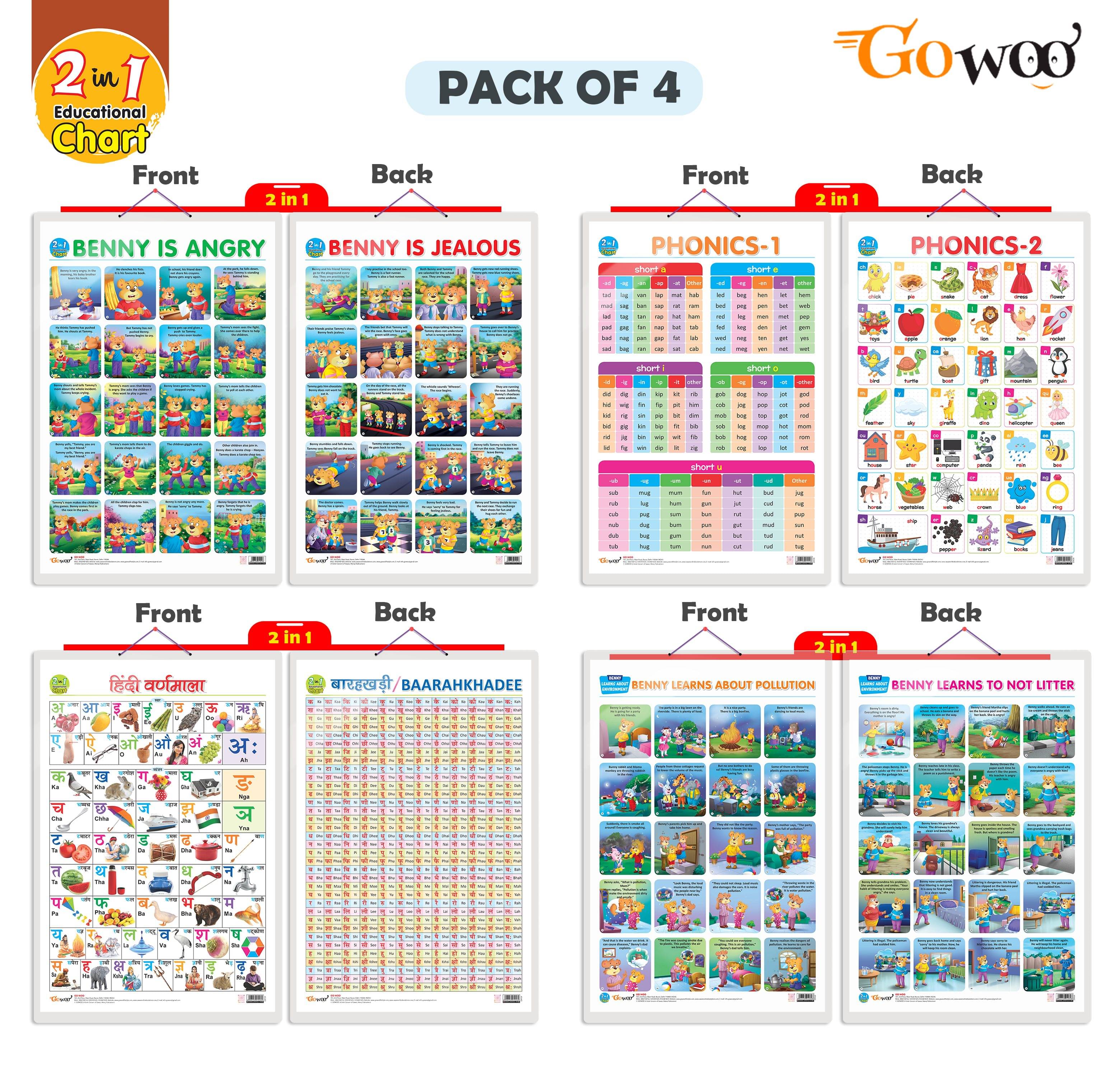 Set of 4 |  2 IN 1 PHONICS 1 AND PHONICS 2, 2 IN 1 HINDI VARNMALA AND BAARAHKHADEE, 2 IN 1 BENNY IS ANGRY AND BENNY IS JEALOUS and 2 IN 1 BENNY LEARNS ABOUT POLLUTION AND BENNY LEARNS NOT TO LITTER     			Set of 4 |  2 IN 1 PHONICS 1 AND PHONICS 2, 2 IN 1 HINDI VARNMALA AND BAARAHKHADEE, 2 IN 1 BENNY IS ANGRY AND BENNY IS JEALOUS and 2 IN 1 BENNY LEARNS ABOUT POLLUTION AND BENNY LEARNS NOT TO LITTER