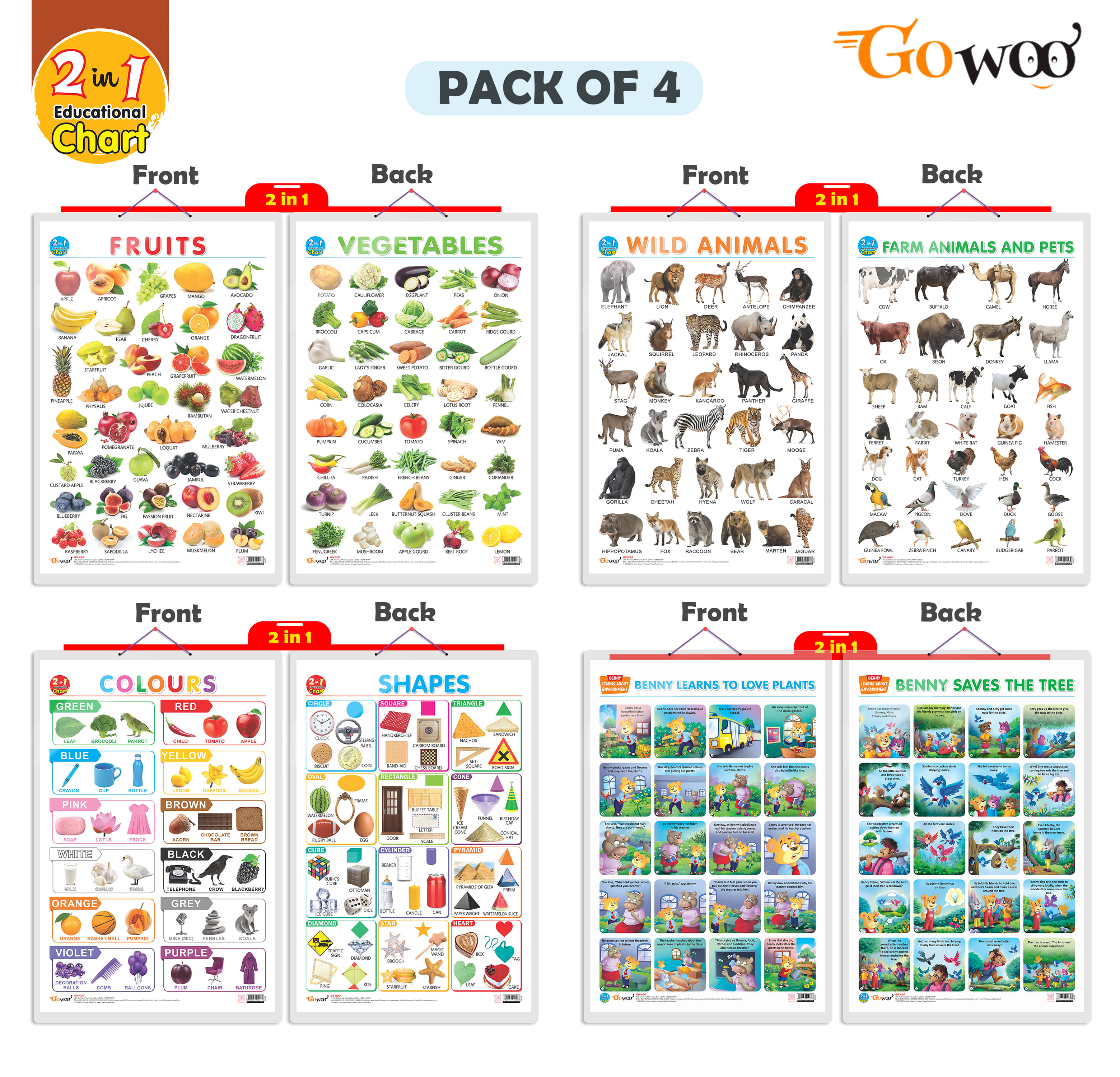 Set of 4 | 2 IN 1 COLOURS AND SHAPES, 2 IN 1 FRUITS AND VEGETABLES, 2 IN 1 WILD AND FARM ANIMALS & PETS and 2 IN 1 BENNY LEARNS TO LOVE PLANTS AND BENNY SAVES THE TREE Set of 4 | 2 IN 1 COLOURS AND SHAPES, 2 IN 1 FRUITS AND VEGETABLES, 2 IN 1 WILD AND FARM ANIMALS & PETS and 2 IN 1 BENNY LEARNS TO LOVE PLANTS AND BENNY SAVES THE TREE