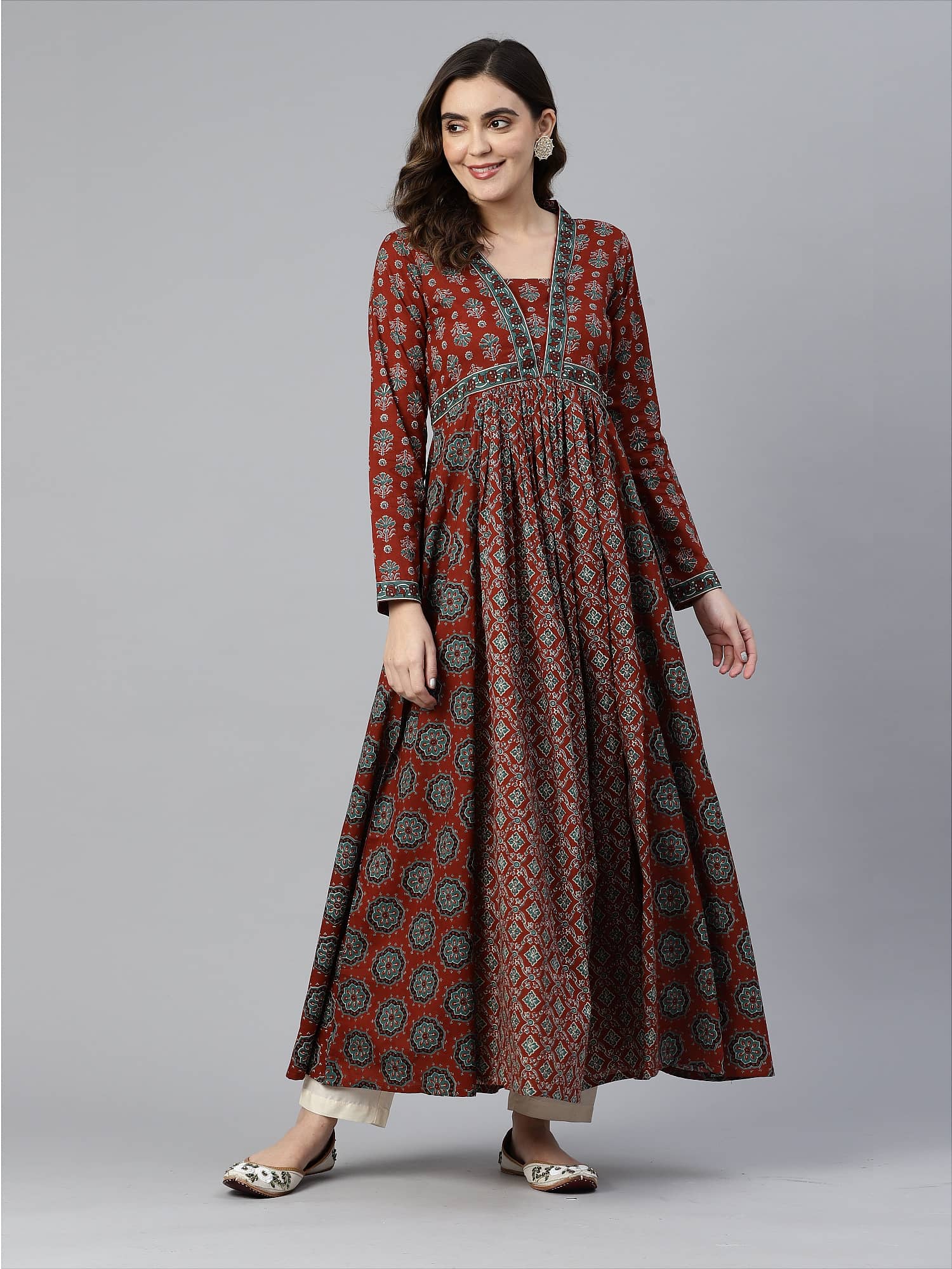 Vbuyz - Maroon Cotton Women's Anarkali Kurti ( Pack of 1 ) - Kurtis, Tunics | Buy online on ZillyBuy