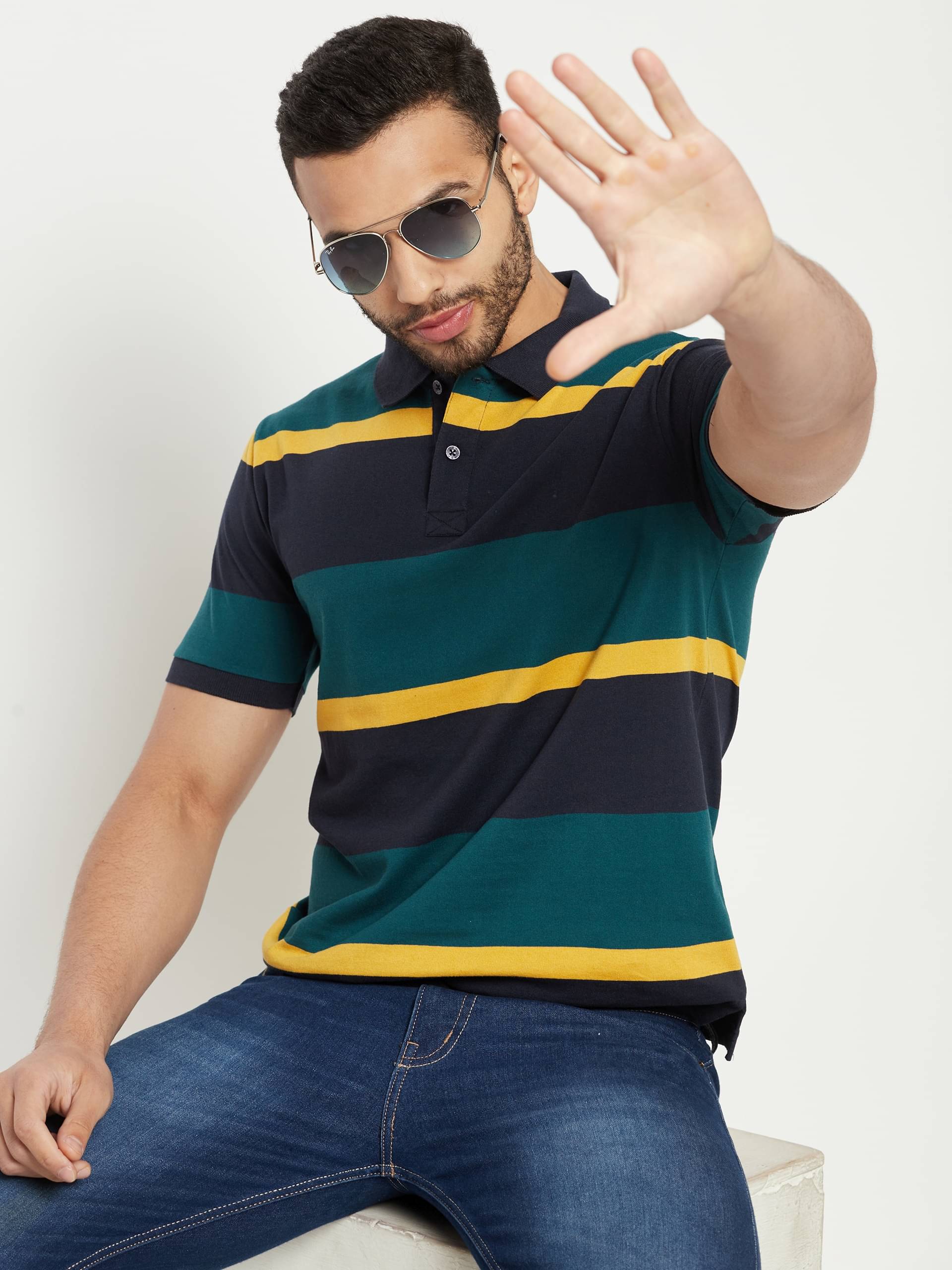     			AUSTIN WOOD Pack of 1 Cotton Blend Regular Fit Striped Half Sleeves Men's Polo T Shirt ( Multicolor )