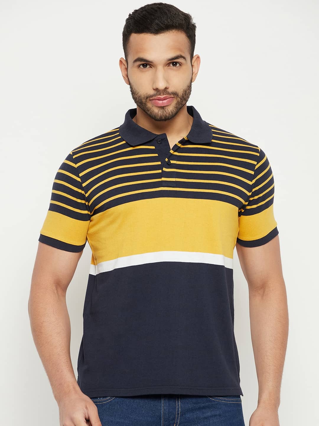 AUSTIN WOOD Pack of 1 Cotton Blend Regular Fit Striped Half Sleeves Men's Polo T Shirt ( Multicolor )