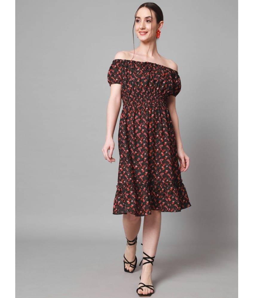 Addyvero Women Crepe Printed A-line Dress ( Black ) Addyvero Women Crepe Printed A-line Dress ( Black )