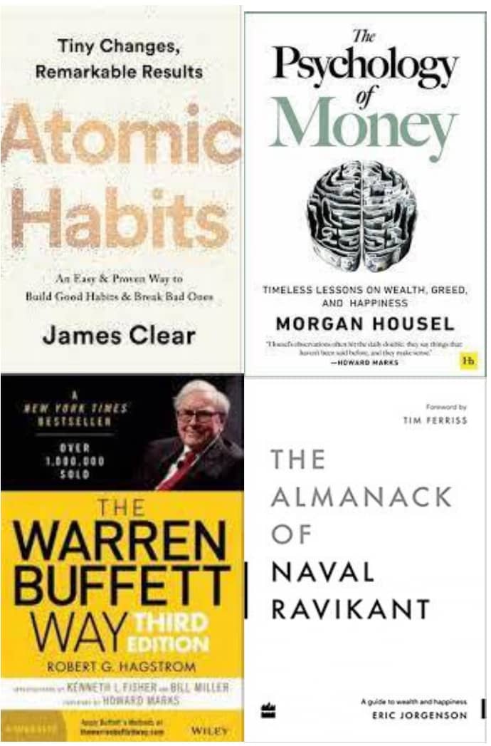 Atomic Habits + The Psychology of Money + The warren buffett way + The Almanack Of Naval Ravikant - Stationery | Buy online on ZillyBuy