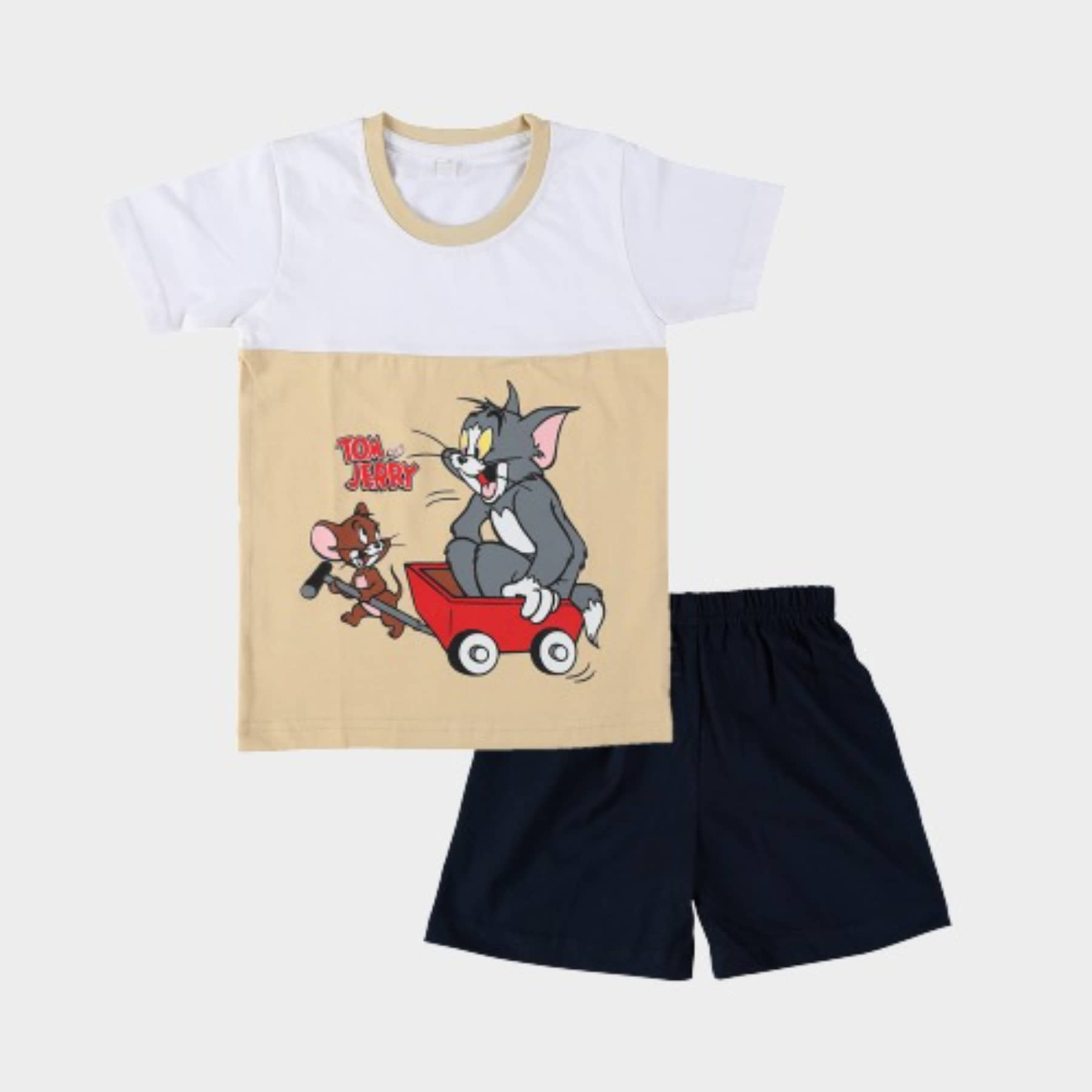 CATCUB Pack of 1 Unisex for Baby Cotton T-Shirt & Shorts ( Beige )