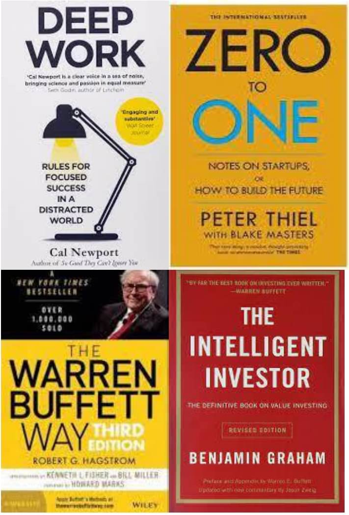 Deep Wook + Zero to one + The warren buffett way + The Intelligent Investor Deep Wook + Zero to one + The warren buffett way + The Intelligent Investor