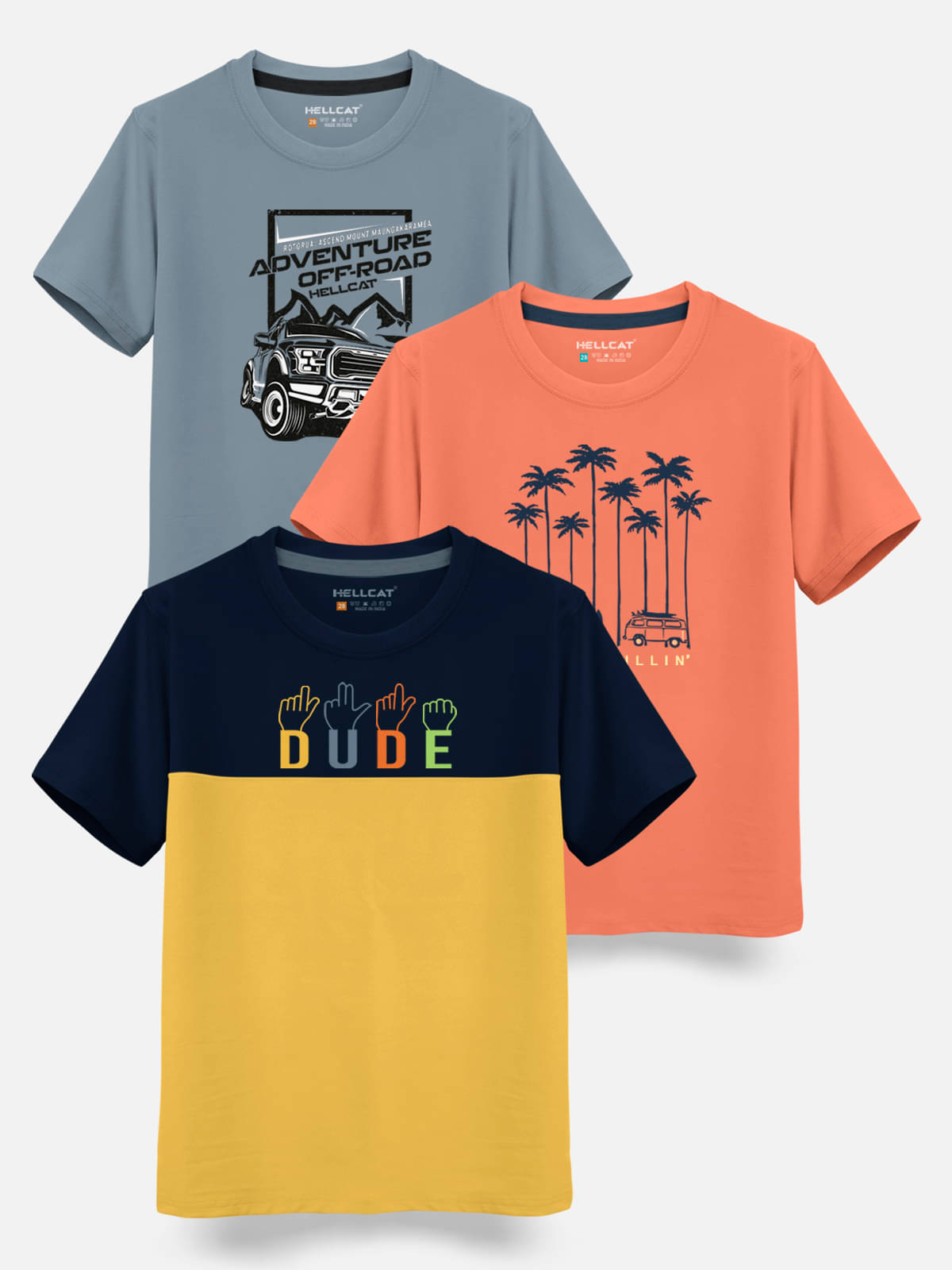     			HELLCAT Pack of 3 Boys Cotton Blend T-Shirt ( Grey )