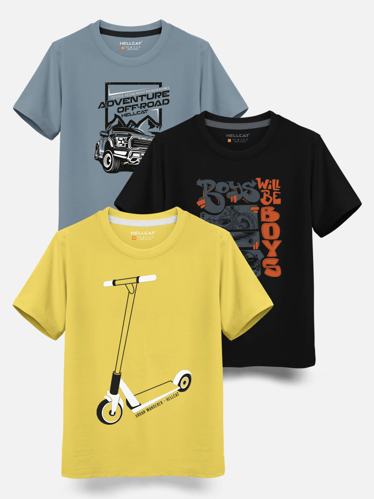    			HELLCAT Pack of 3 Boys Cotton Blend T-Shirt ( Multi Color )