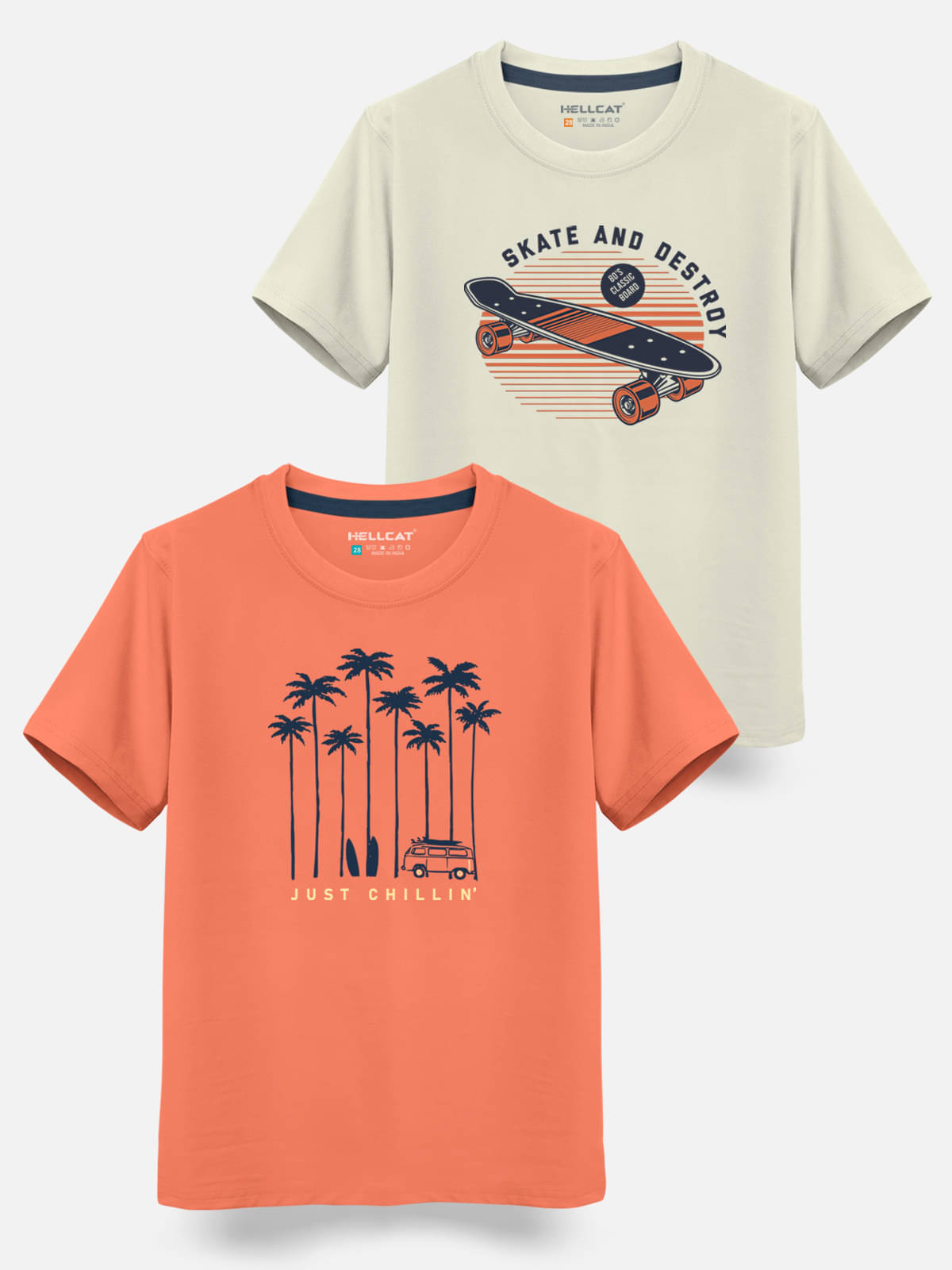     			HELLCAT Pack of 2 Boys Cotton Blend T-Shirt ( Orange )
